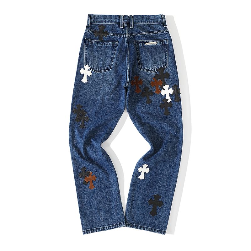 In Stock, Ships ImmediatelyChrome Hearts Limited Edition Leather-Patched Black, White, Brown Suede Cross Blue DenimThis CH denim is a VIP exclusive (only available to VIPs).Not an official website item, making it even rarer!Upon receiving it,