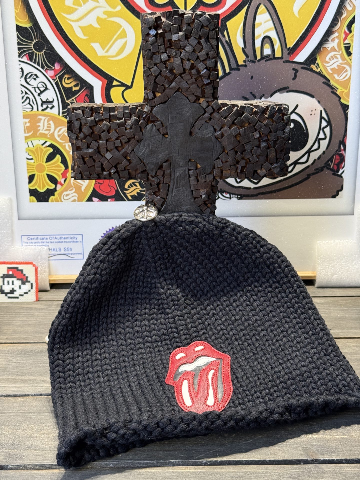 Custom-ordered Rolling Stone Tongue Beanie with Sterling Silver Buckle and Top-Tier Car Emblem