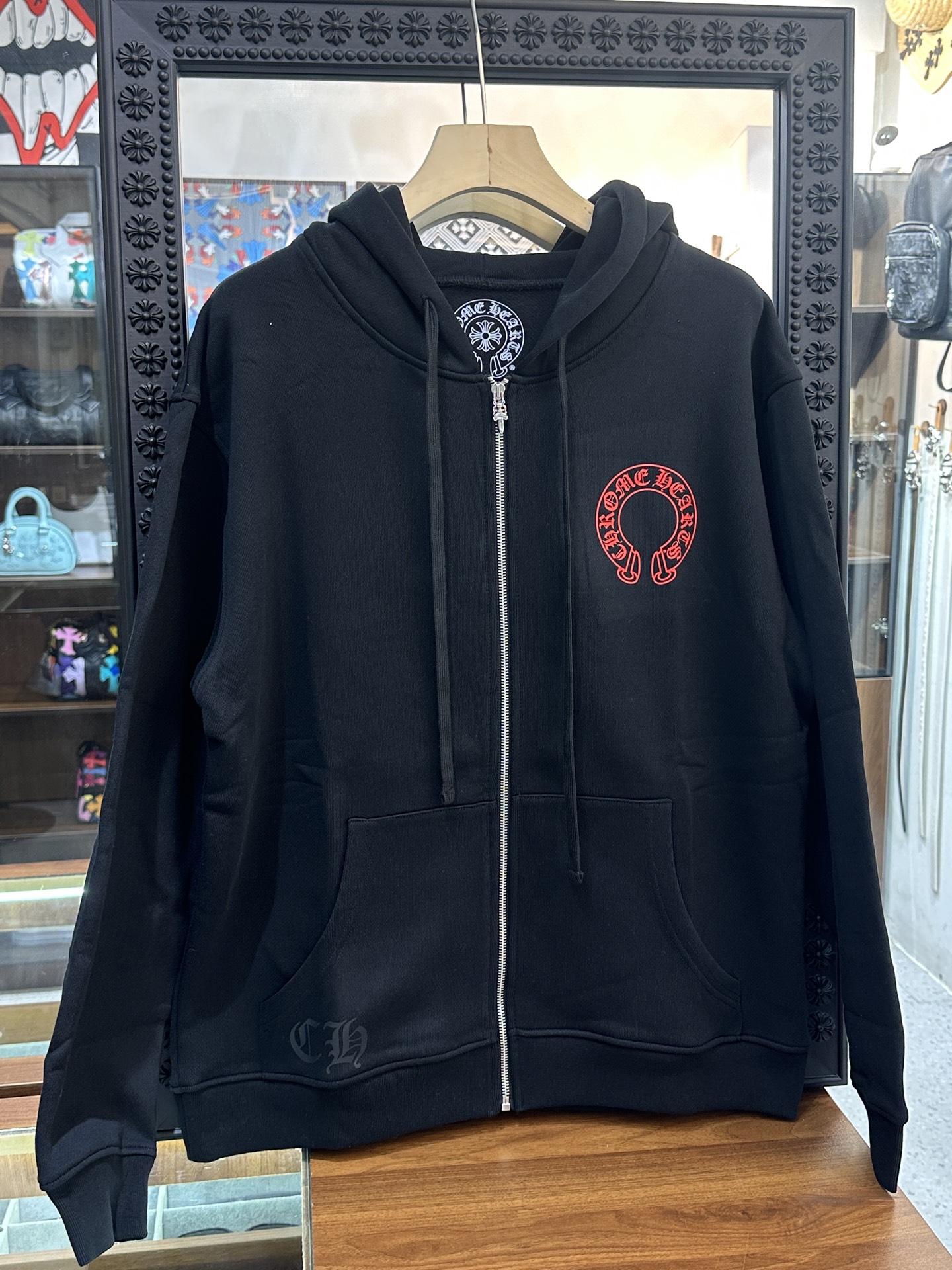 Chrome Hearts Red Horseshoe Phantom Cross Print Zip-Up Sweatshirt JacketSize: S M L XL