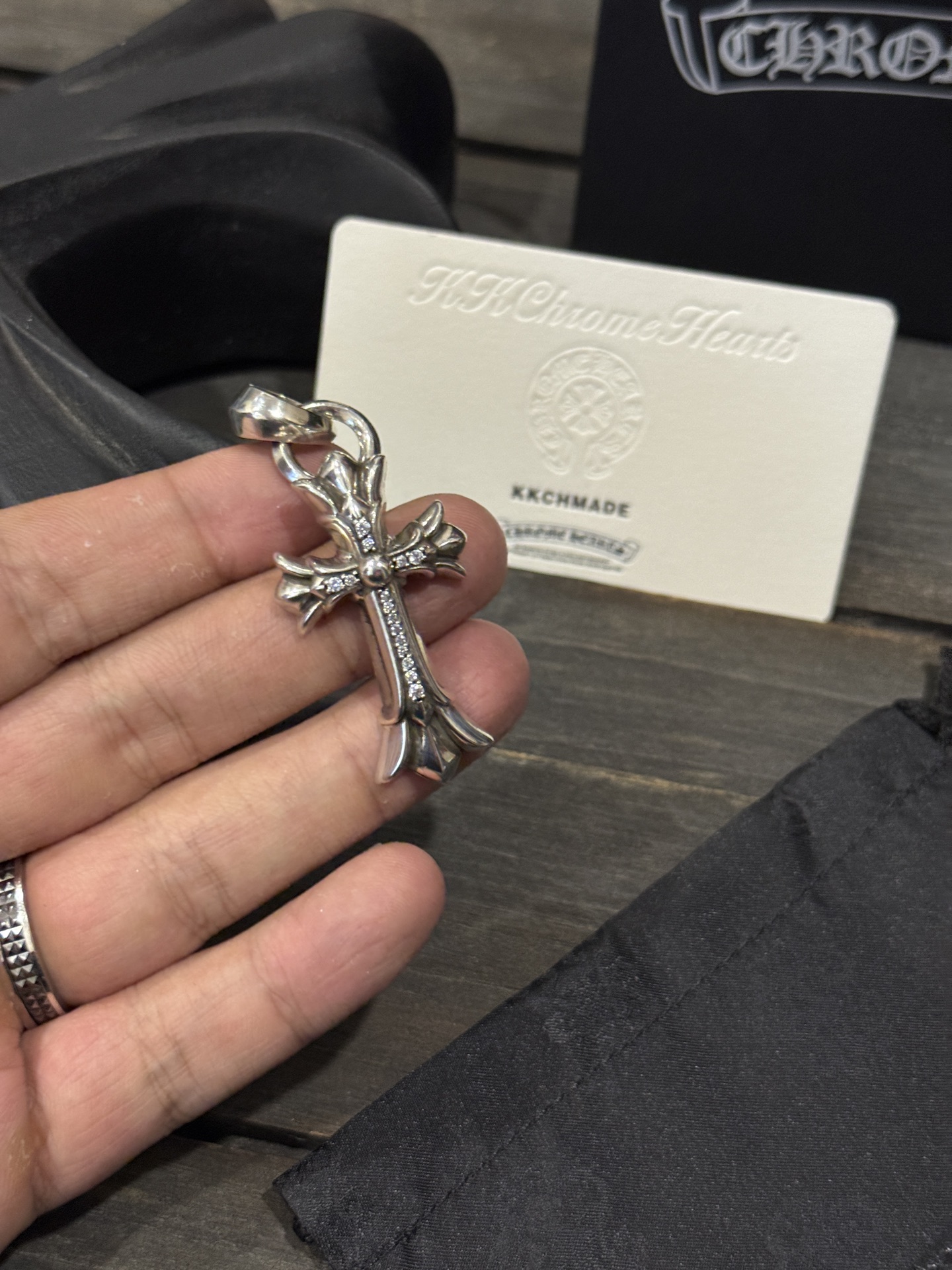 Customer order: Sterling silver, full diamond, double-layered cross pendant