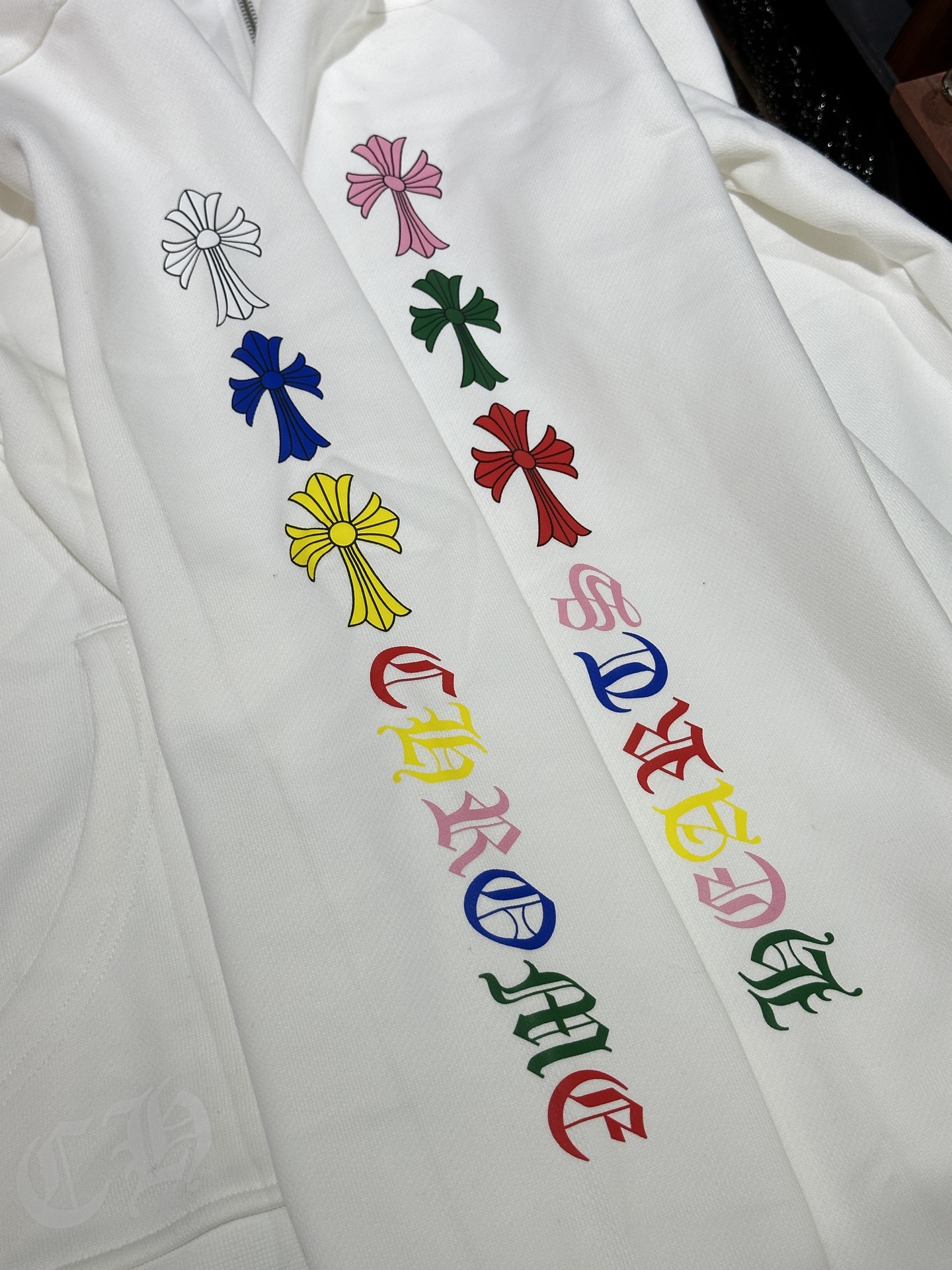 Chrome Hearts Rainbow Phantom Cross White Zip-Up HoodieSize: S M L XL