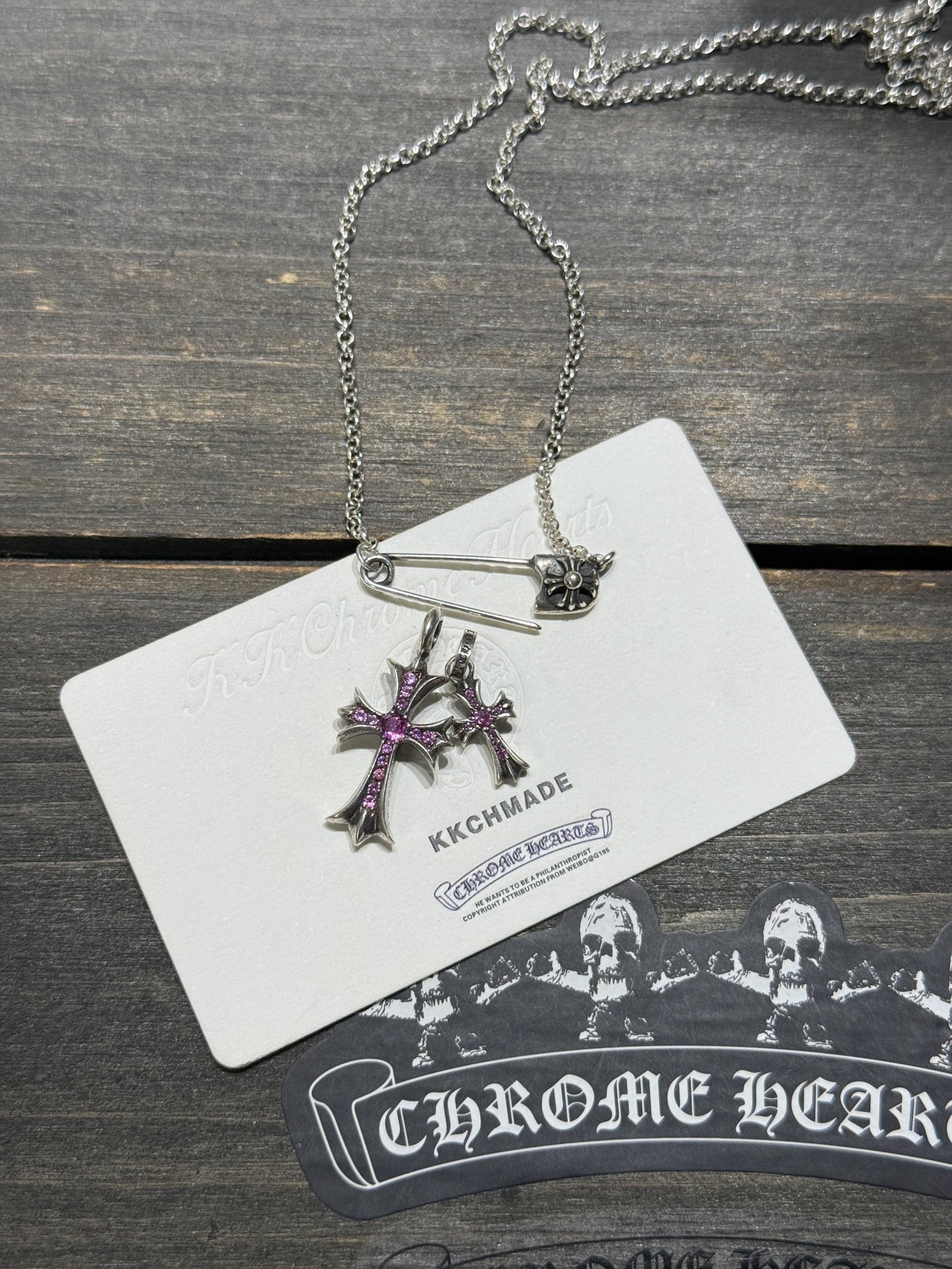 925 Sterling Silver, Pink Diamond Double Cross Inlay, Top-Tier Setting and Engraving Details – Outshines All Others on the Market, the Best in China, Bar None