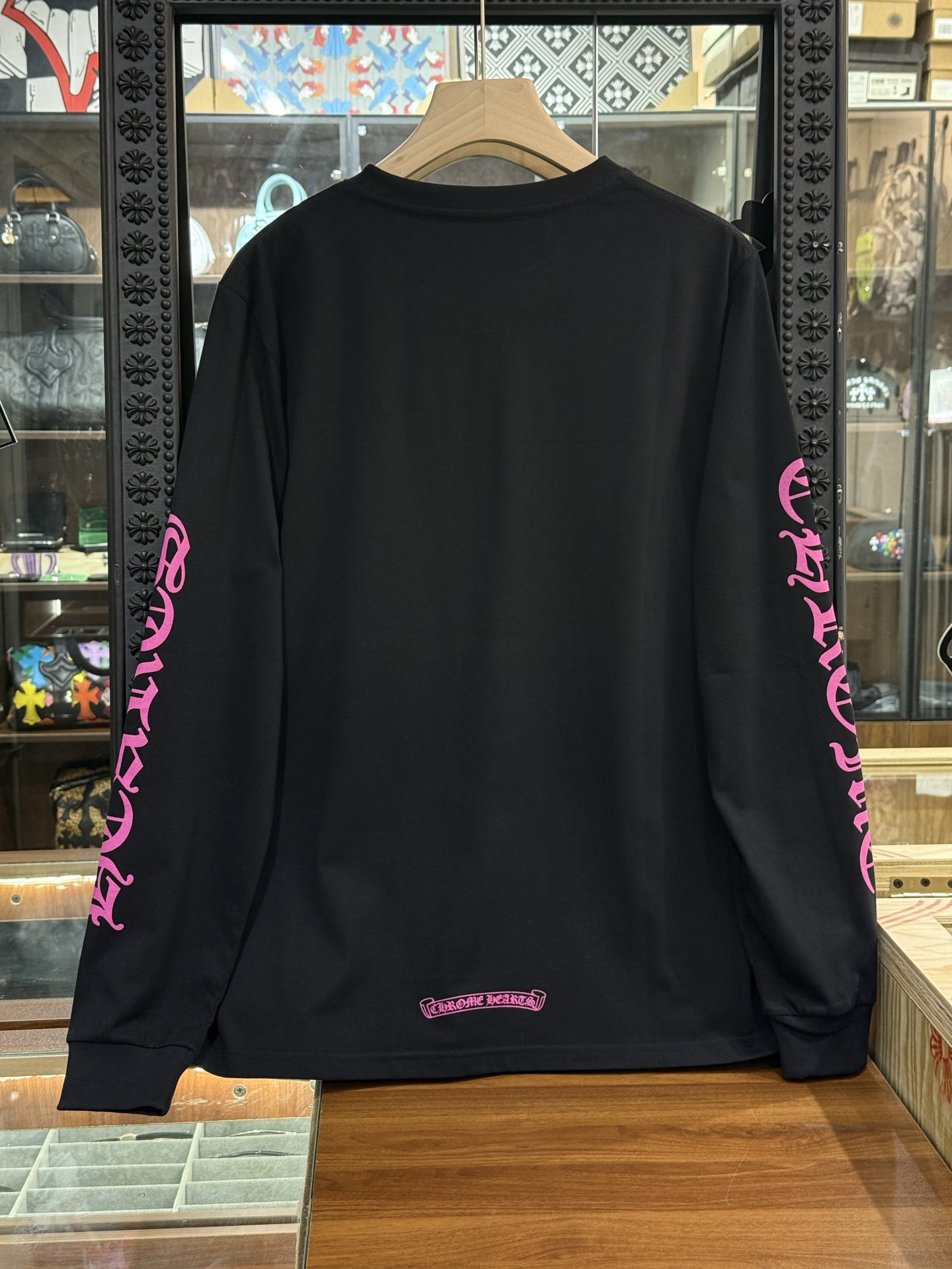 Chrome Hearts Black/Pink Floral Letter Long-Sleeve T-ShirtSizes: S M L XL XXL