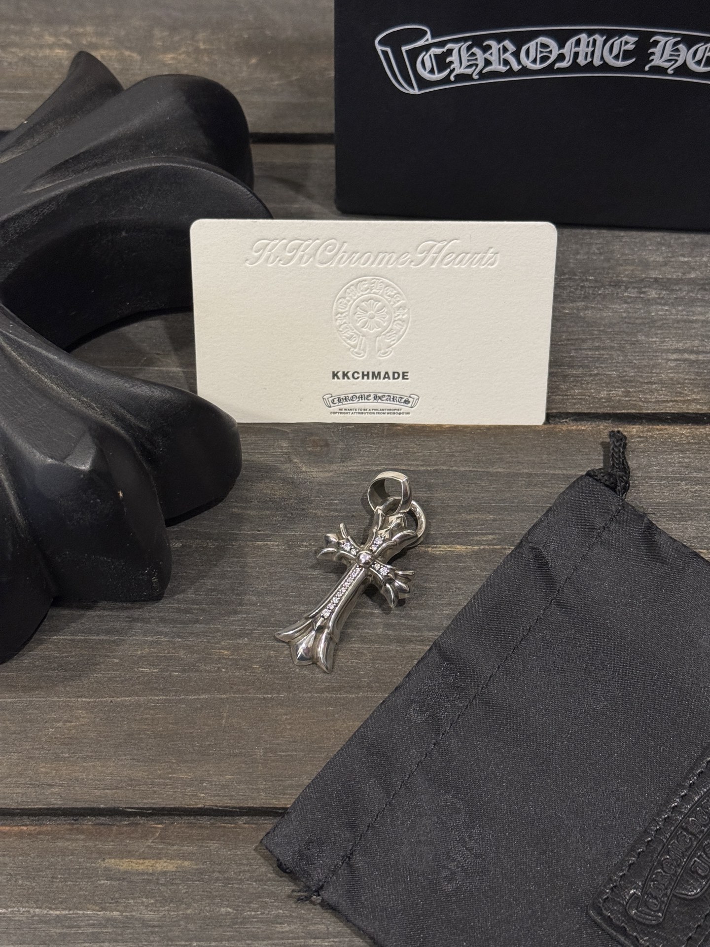 Customer order: Sterling silver, full diamond, double-layered cross pendant