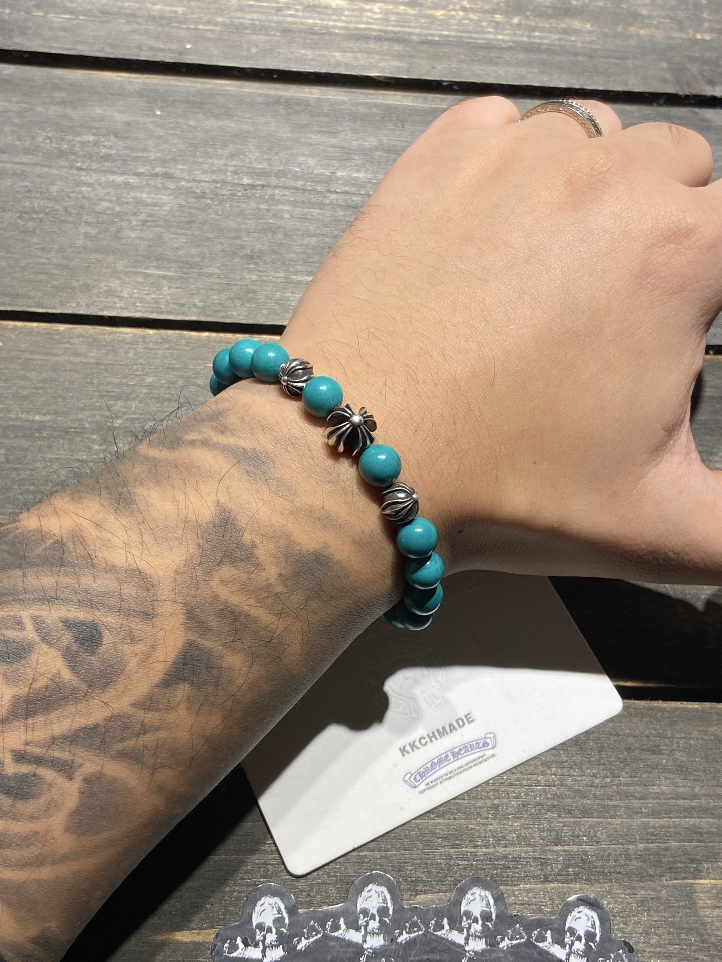 Customer order: turquoise 4-silver bead bracelet