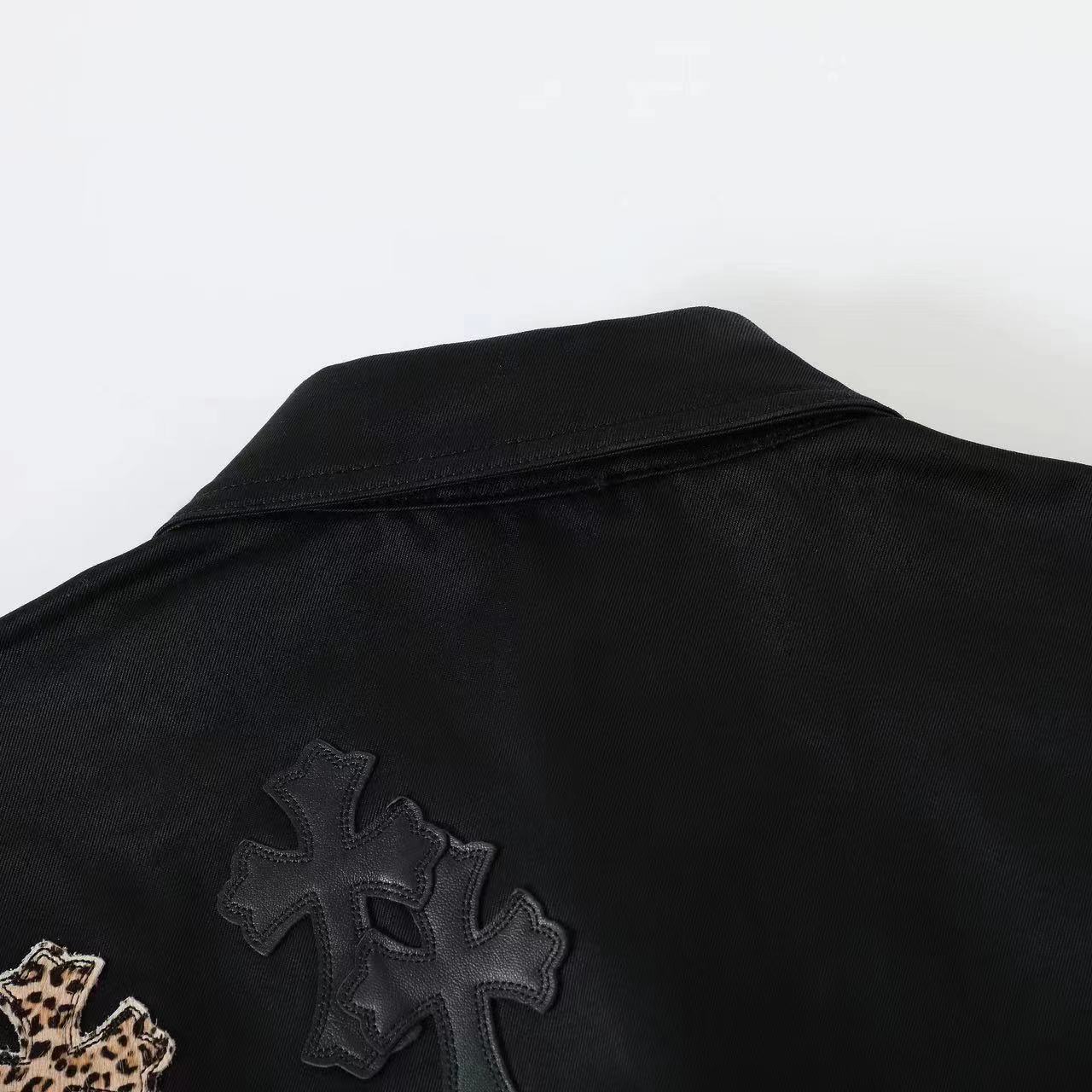 CH Leopard Print Cross Black Patchwork Shirt Jacket
