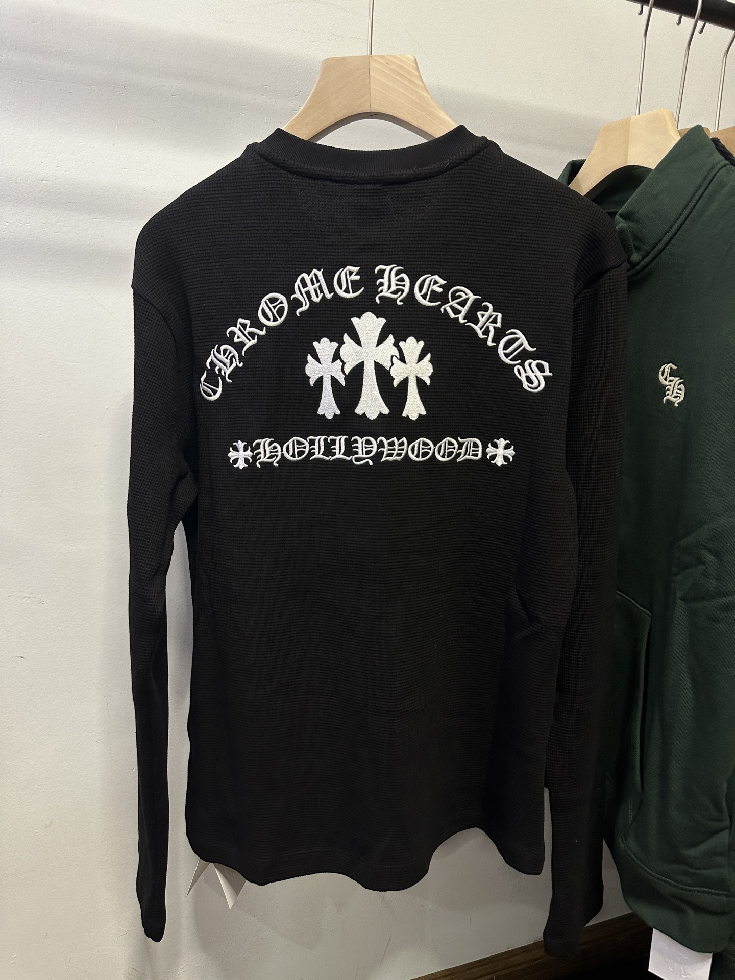 Chrome Hearts Embroidered Cross Letter Black Waffle Sweatshirt, Double-Layer Thick Fabric, Same Style as Original. Sizes S-XL
