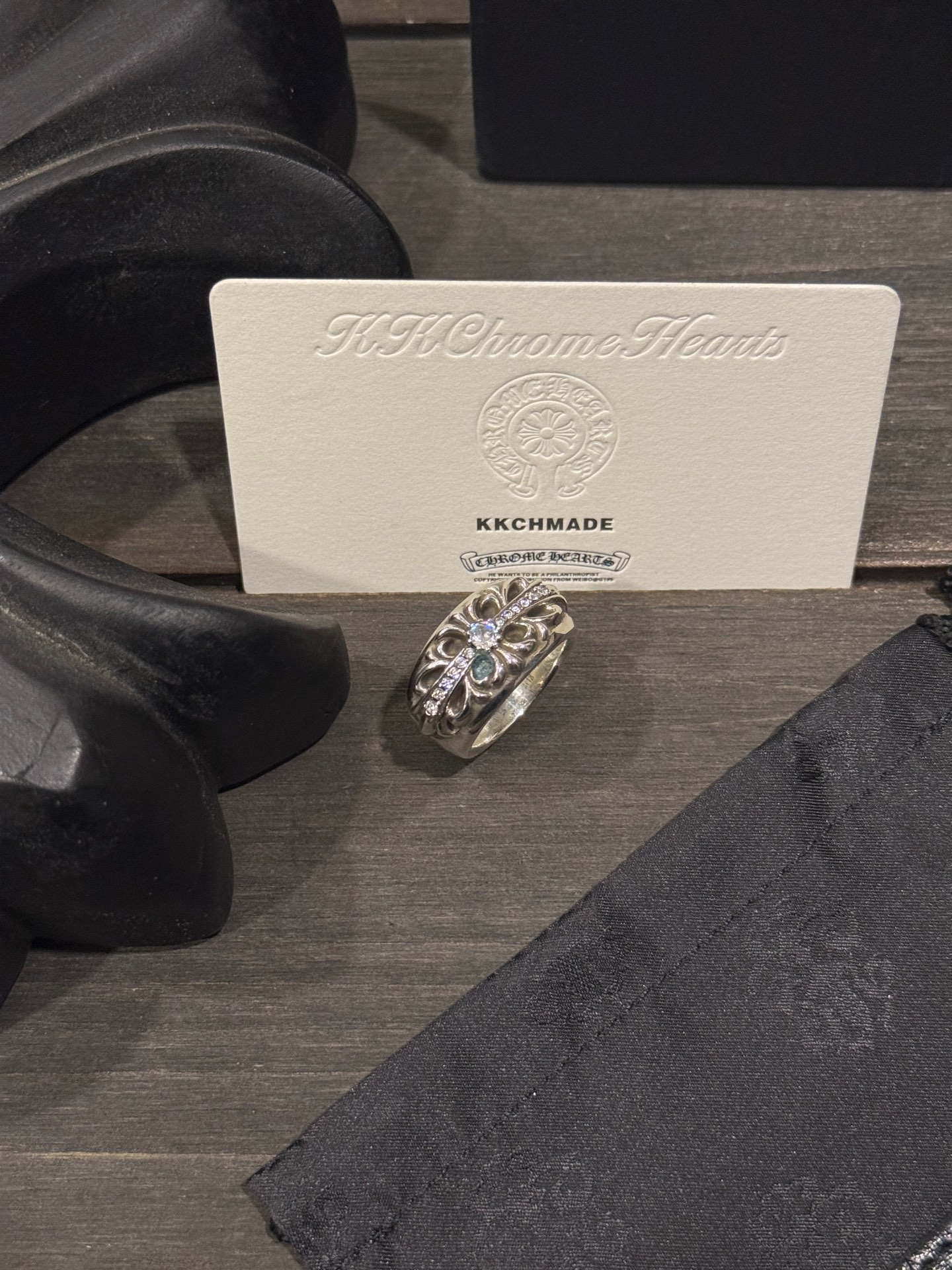 Ordered medium-sized Keeper ring fully encrusted with diamonds