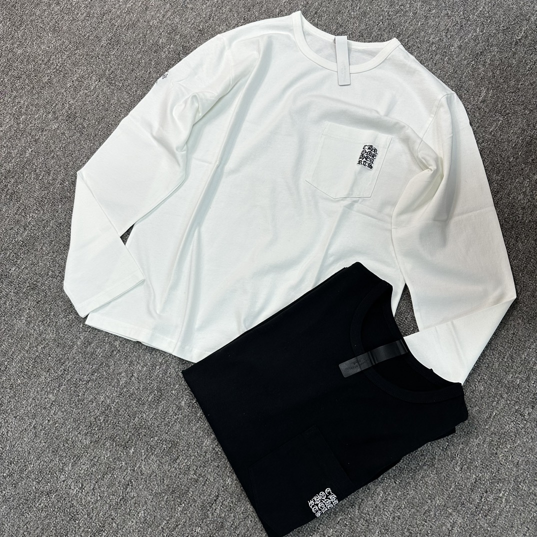 Chrome Hearts Sanskrit Embroidered Logo Long-Sleeve ShirtFabric: Custom-woven and dyed 40% twill 230g pure cotton single-sided reactive fabric, sheepskin logo label, bound collar, full embroidery. Bulk stock available. Unisex.Sizes: S, M, L, XL