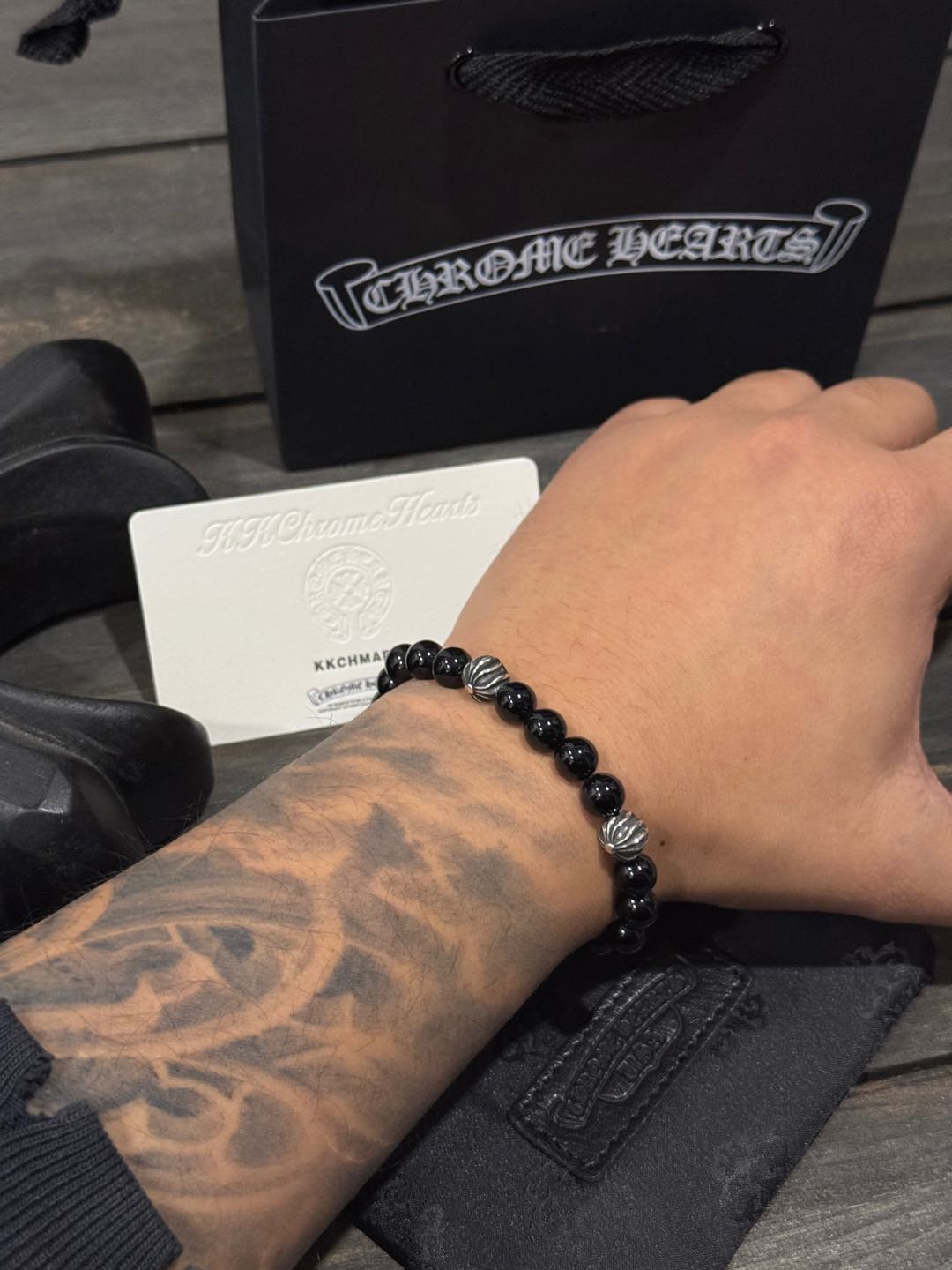 Customer order 🔝 Obsidian 4-Silver Bead Bracelet