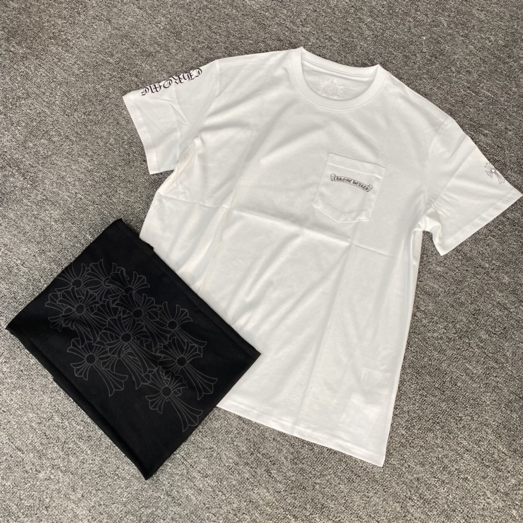 Chrome Hearts Shadow Cross Short-Sleeve DressFabric: Custom-woven and dyed 40% count 220g pure cotton, single-sided reactive dyeingBulk stock received. Thermosetting ink printing, 1:1 replica. Unisex style.Sizes: S, M, L