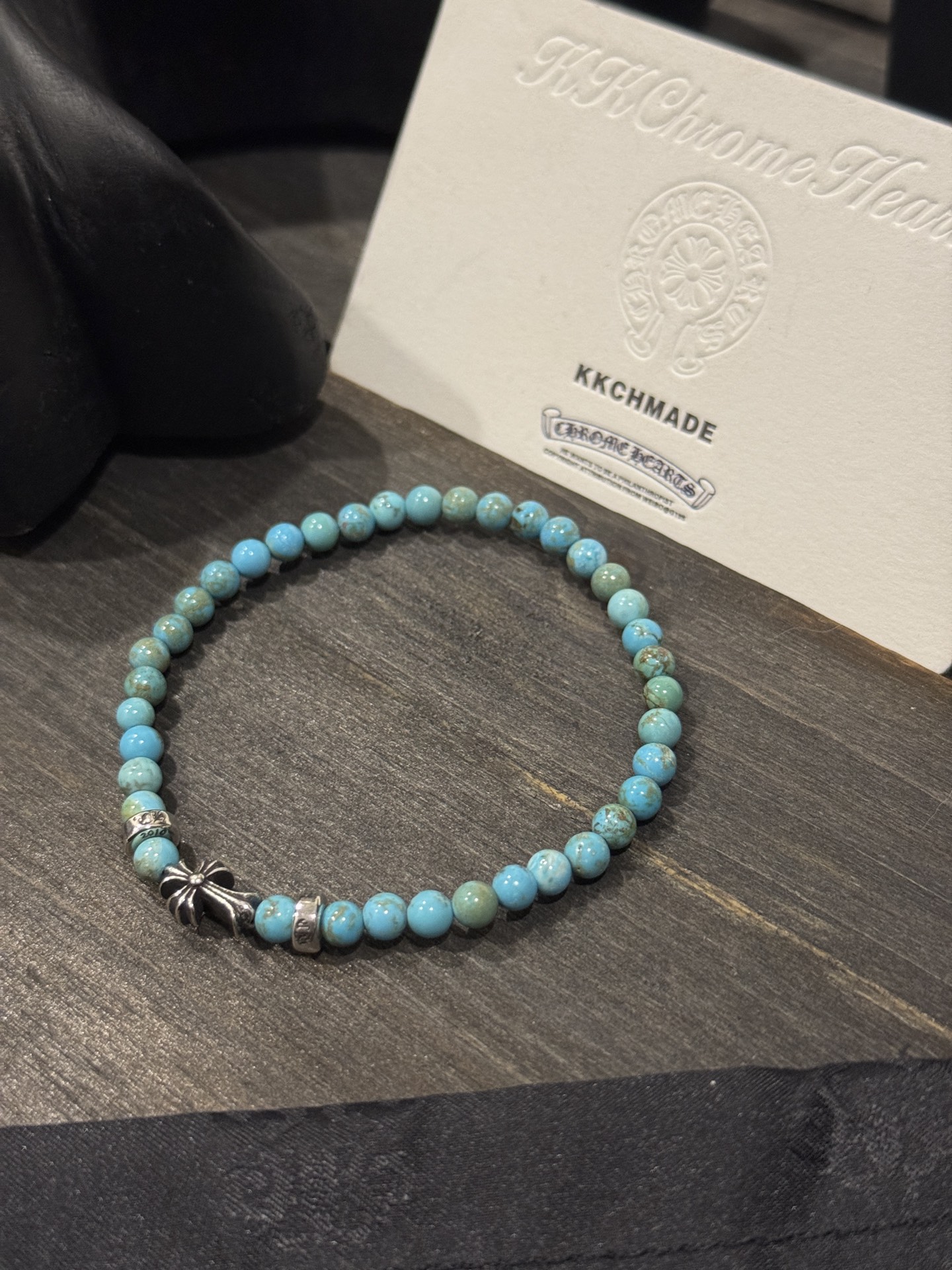 Customer order: Turquoise cross silver bead bracelet