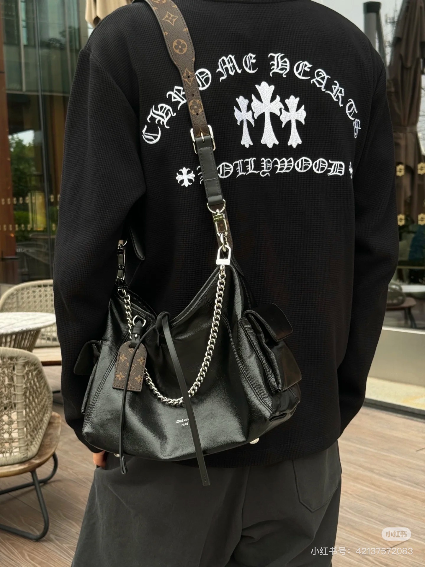 Chrome Hearts Embroidered Cross Letter Black Waffle Sweatshirt, Double-Layer Thick Fabric, Same Style as Original. Sizes S-XL