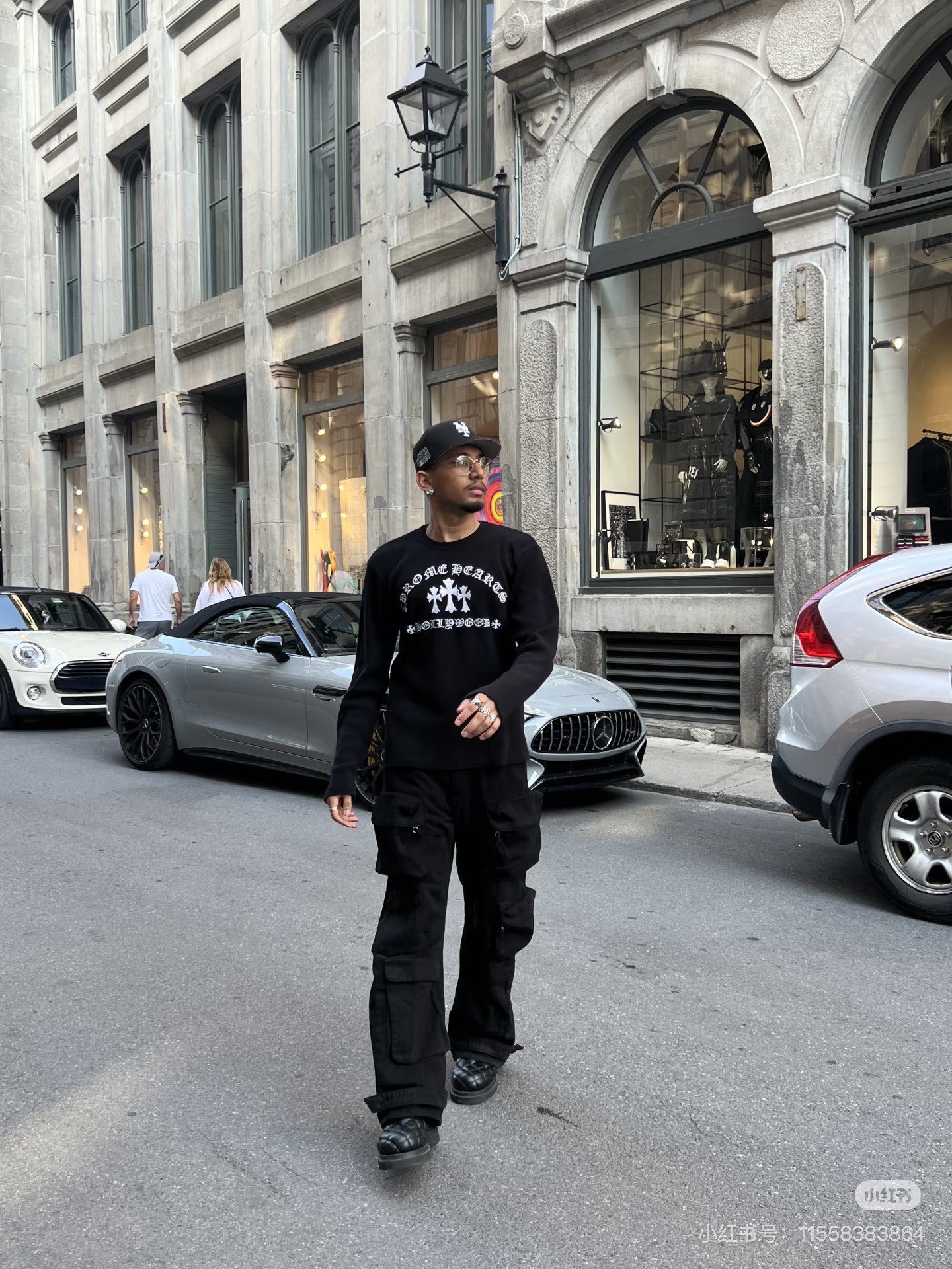 Chrome Hearts Embroidered Cross Letter Black Waffle Sweatshirt, Double-Layer Thick Fabric, Same Style as Original. Sizes S-XL