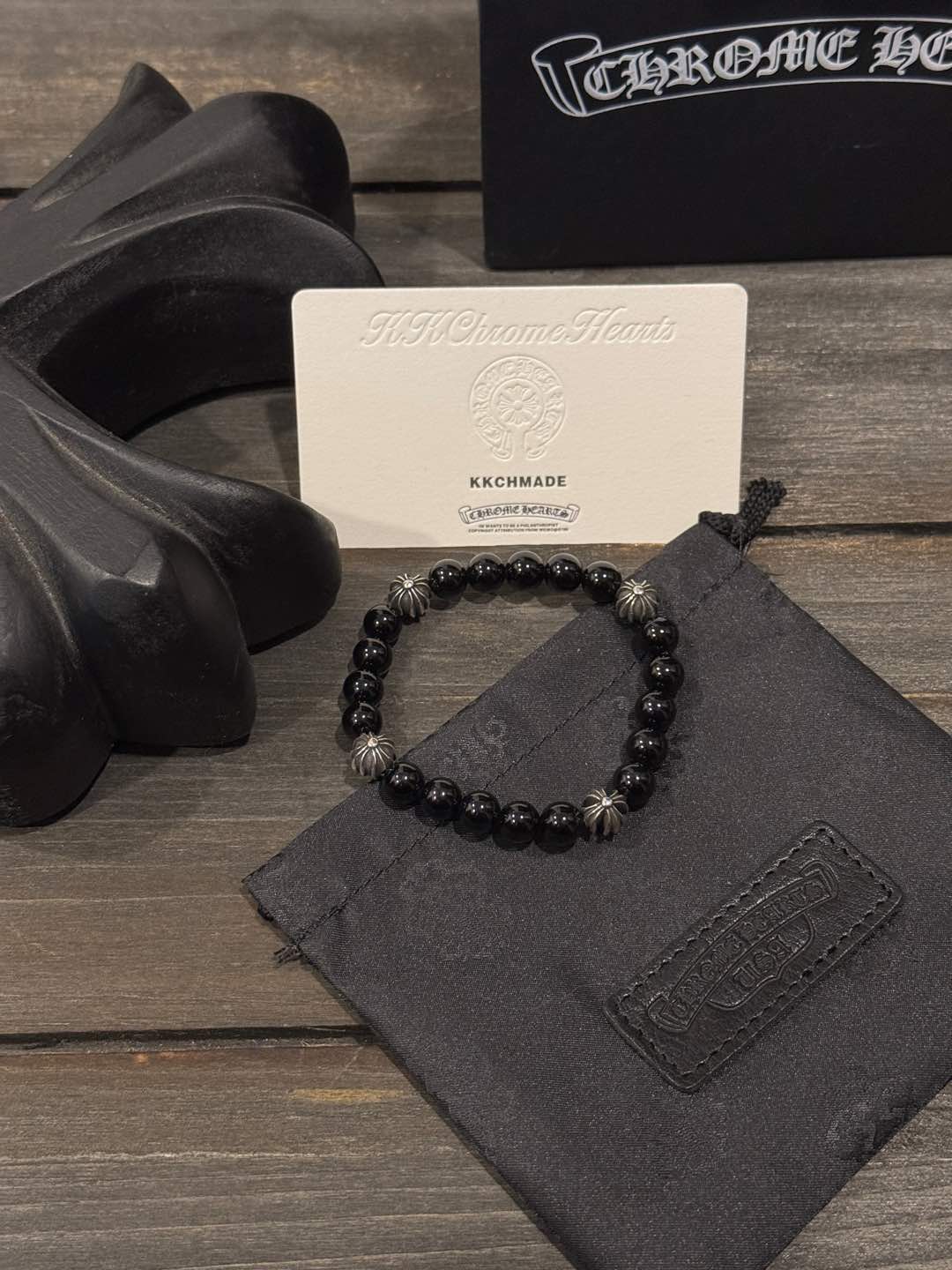 Customer order 🔝 Obsidian 4-Silver Bead Bracelet