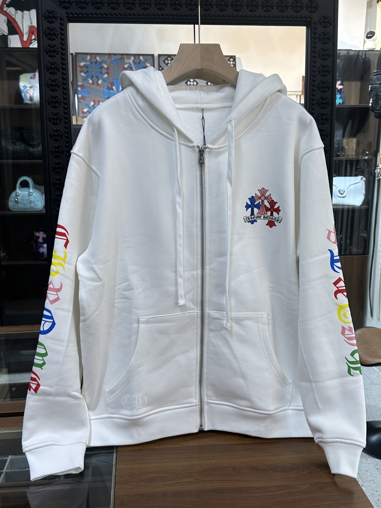 Chrome Hearts Colorful Cross White Zip-Up HoodieSize: S M L XL