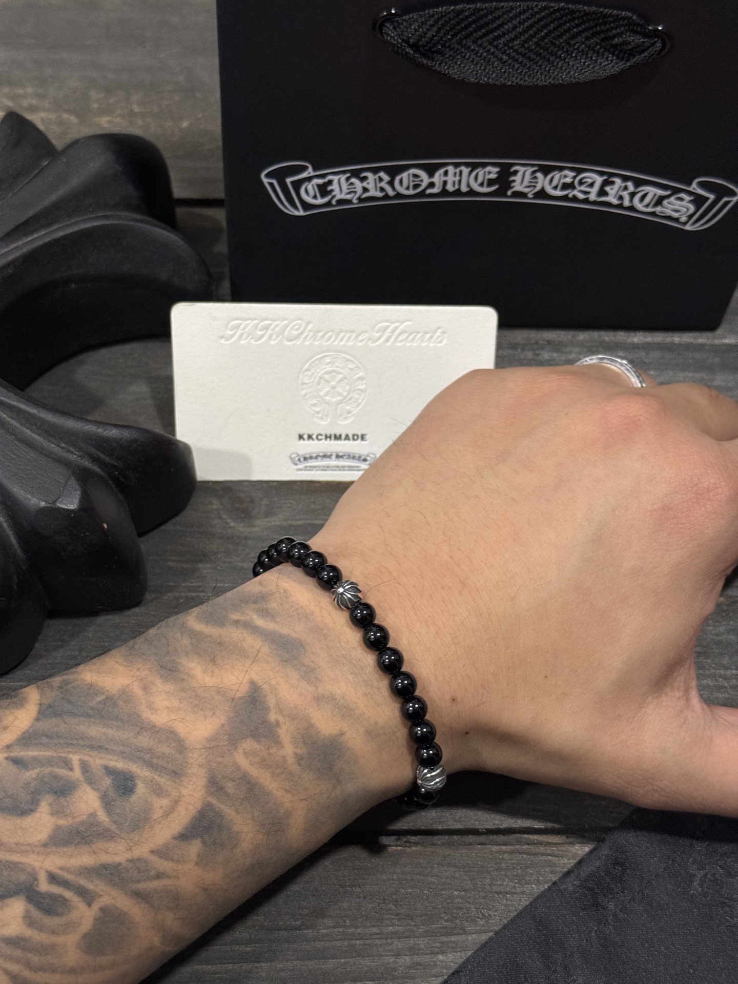 Customer order 🔝 Obsidian 4-Silver Bead Bracelet