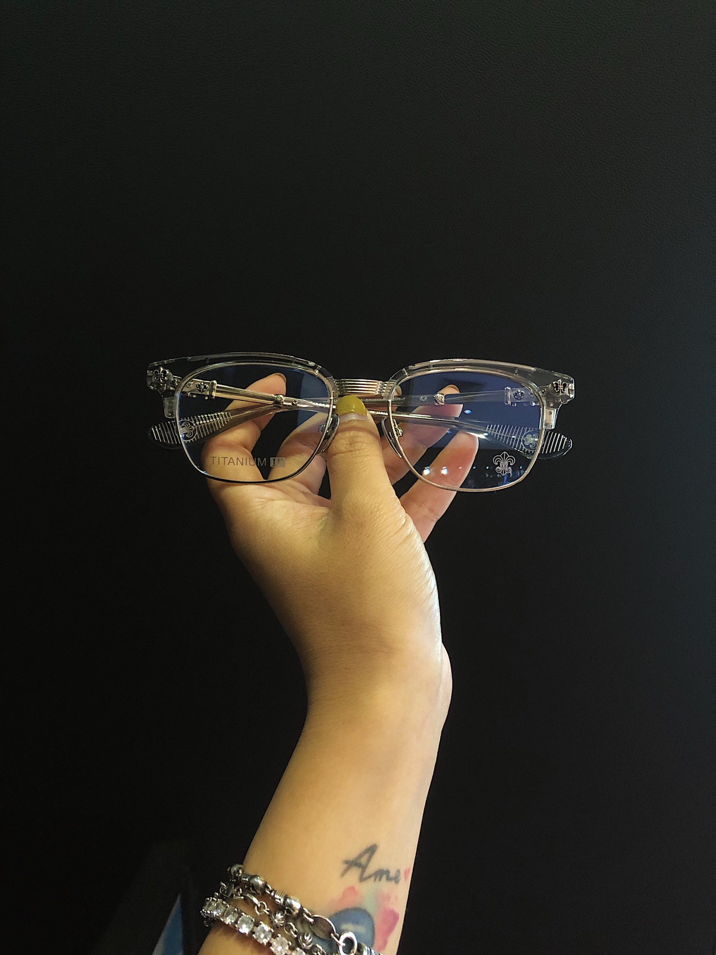 KKChromeHearts Clear Grey GlassesSame style as Guan XiaotongSize: Lens width 53mm, Total width 145mm, Temple width 145mm