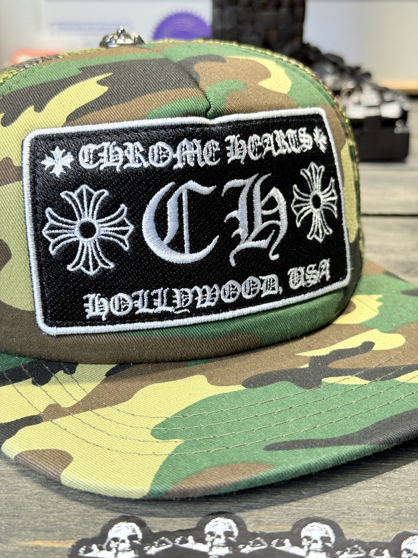 Custom-ordered Fu#k Logo Camouflage Baseball Cap with Sterling Silver Buckle and Premium Car Emblem