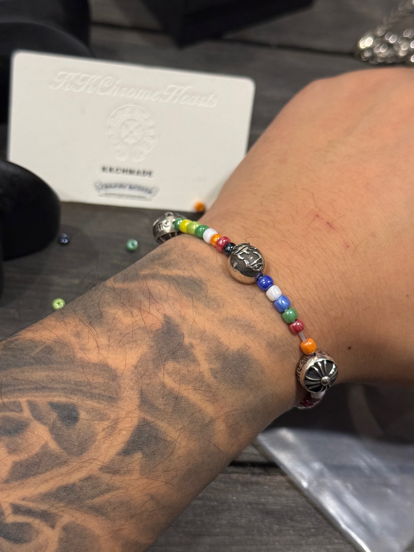 Customer order: Colorful Glass 5-Silver Bead Bracelet