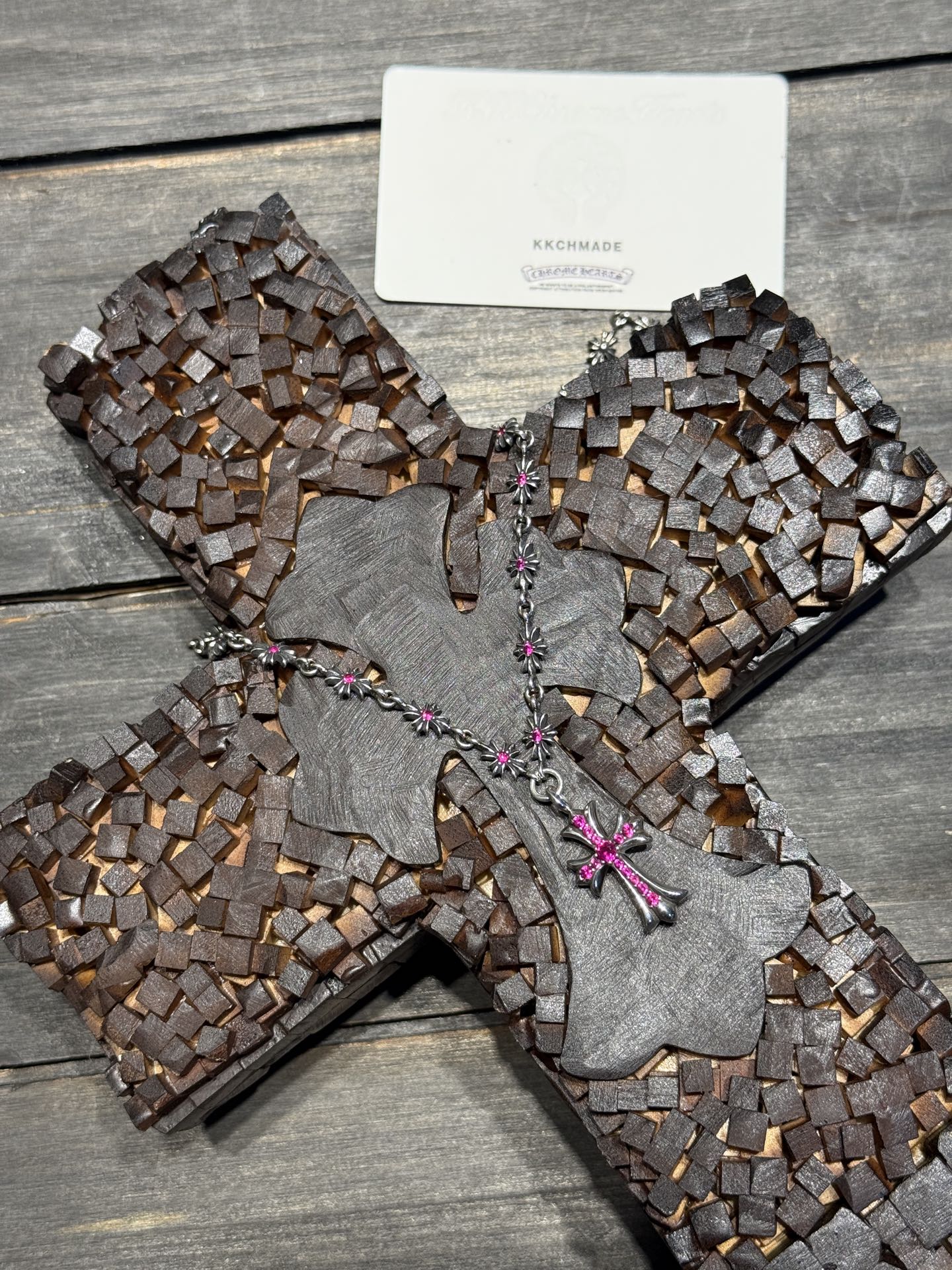 Customer order 🔝 Tiny E cross necklace fully set with red diamonds