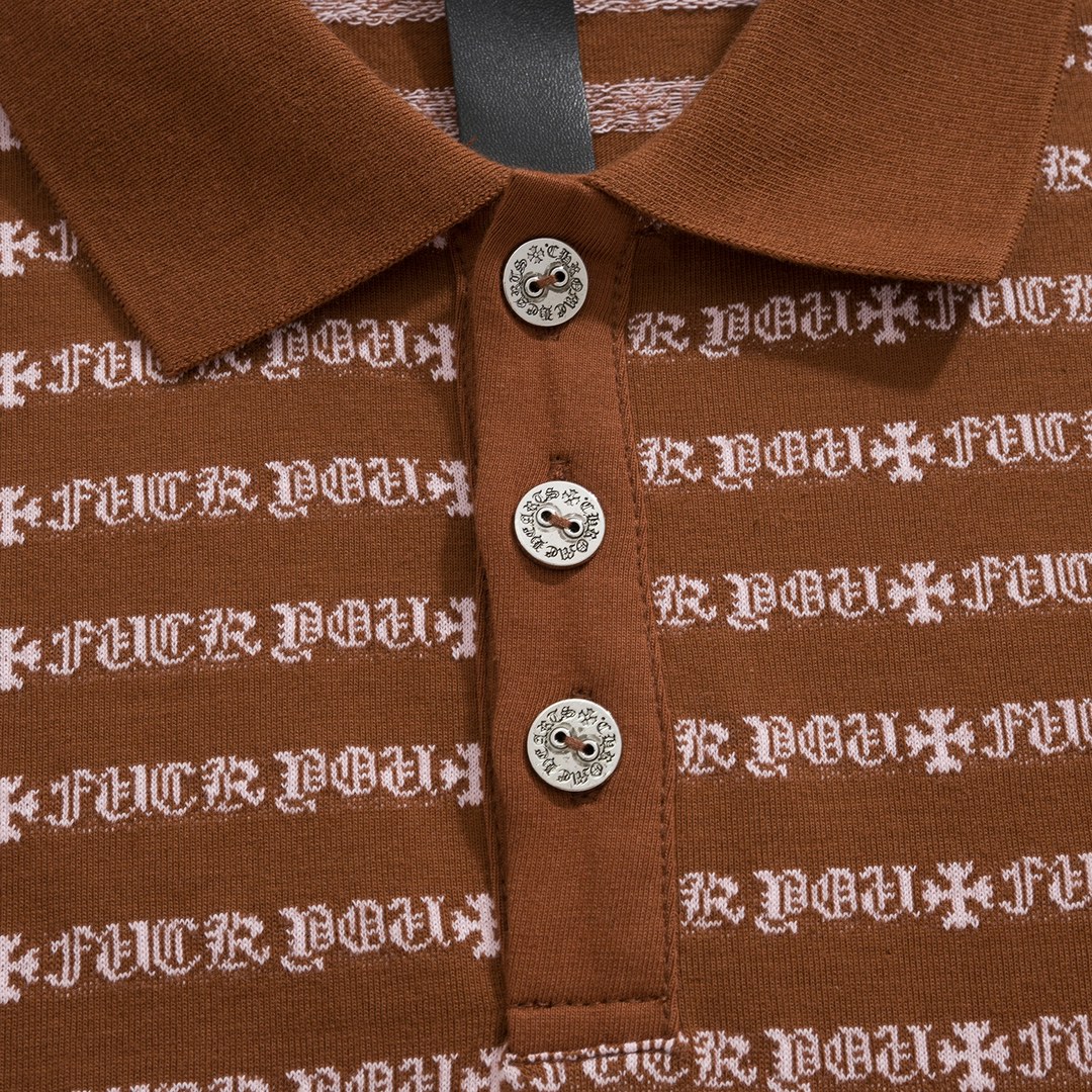 New Arrival: Chrome Hearts C2023FW CH Jacquard Striped Polo Long-Sleeve T-Shirt. Custom-dyed jacquard cross fabric, four colors available. Custom buttons on the neckline, embroidered chest, custom-dyed ribbed fabric. Sizes: S-L. Unisex.