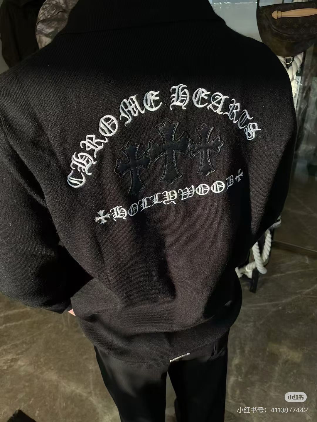 Chrome Hearts Black Cashmere Cardigan with Cross Applique and Sanskrit Embroidery; Oversized Silver Button CardiganSize: S M L