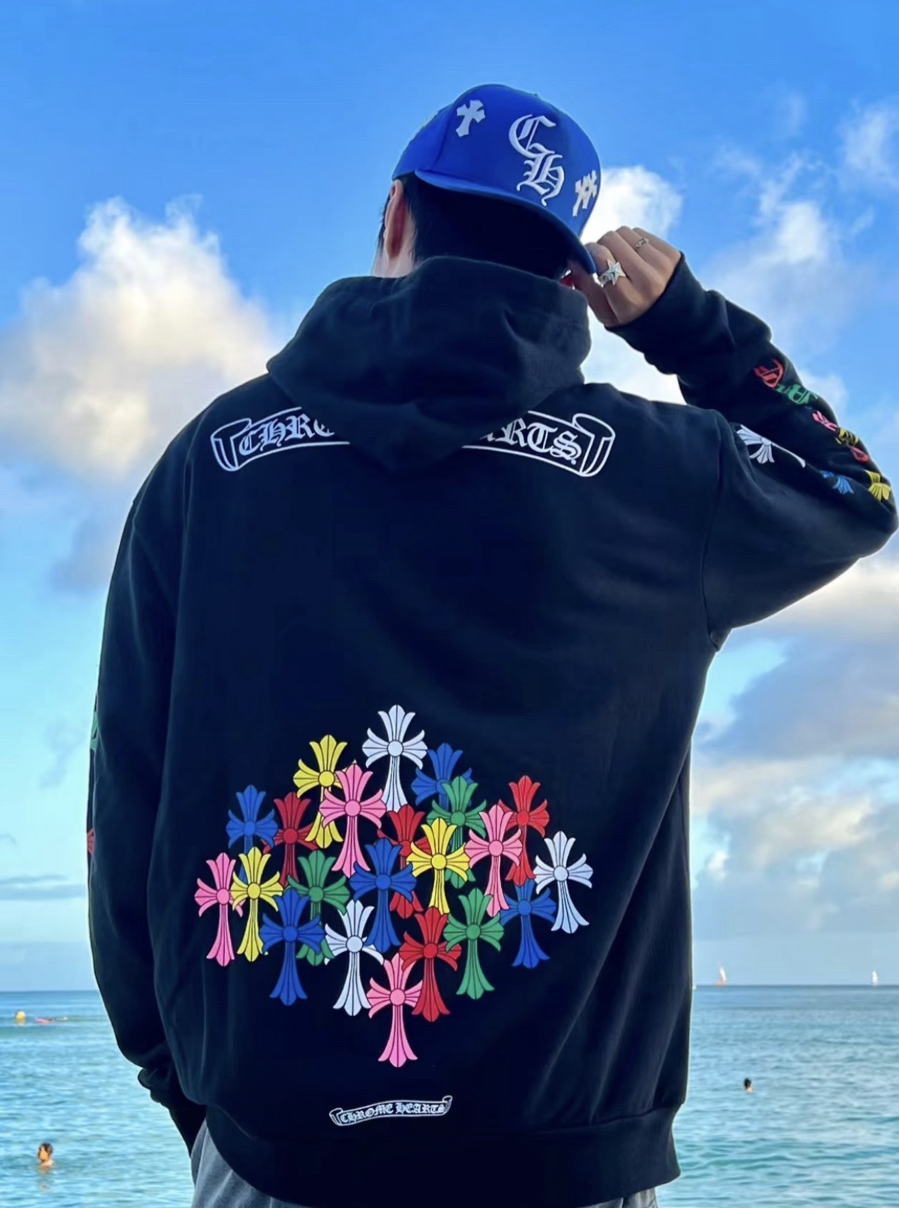 Chrome Hearts Rainbow Phantom Cross Black Zip-Up HoodieSize: S M L XL