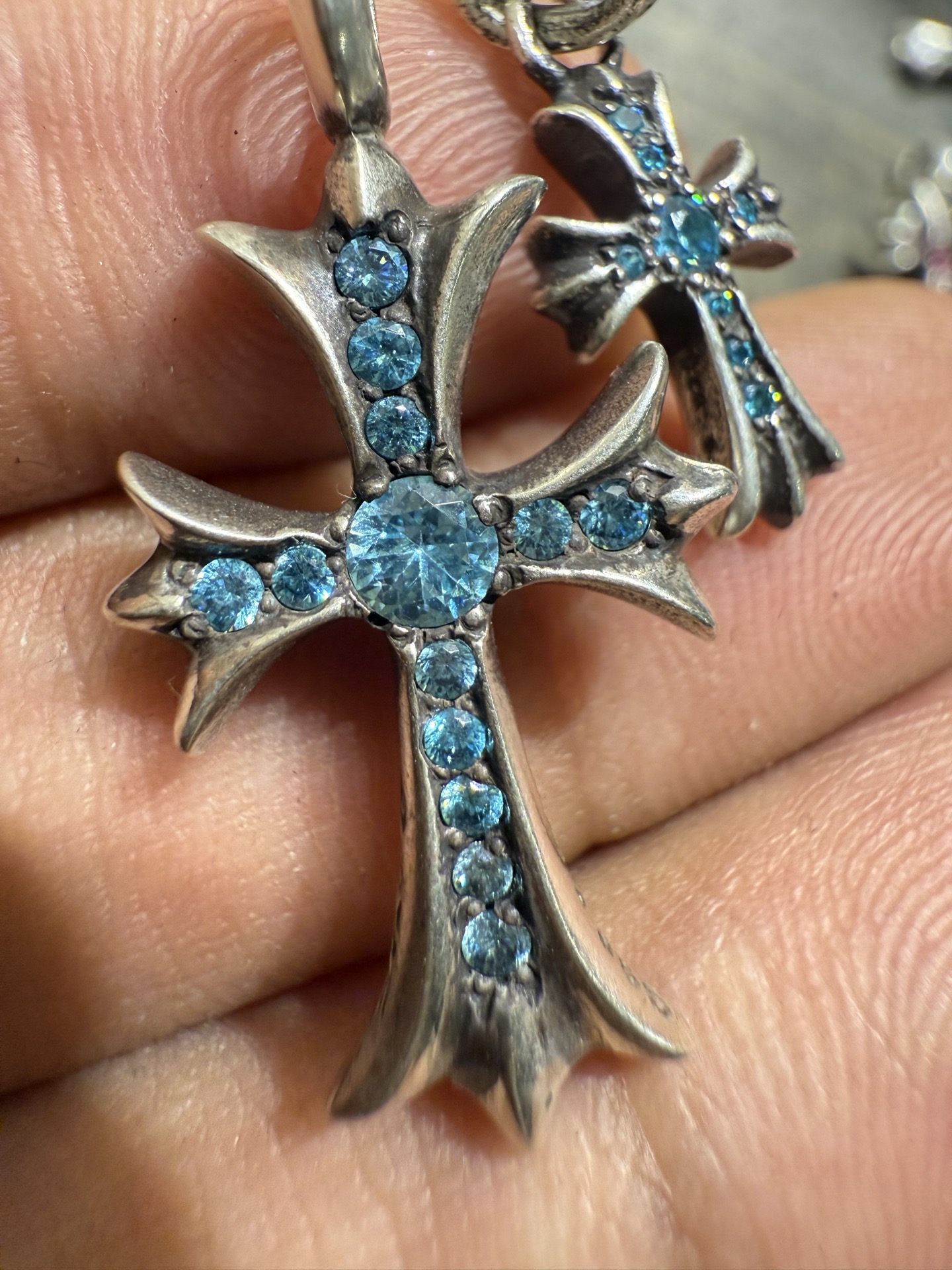 925 Sterling Silver, Aquamarine Blue, Double Cross Inlay, Top-Tier Setting and Engraving Details – Outperforming All Others on the Market, the Best in China, Bar None