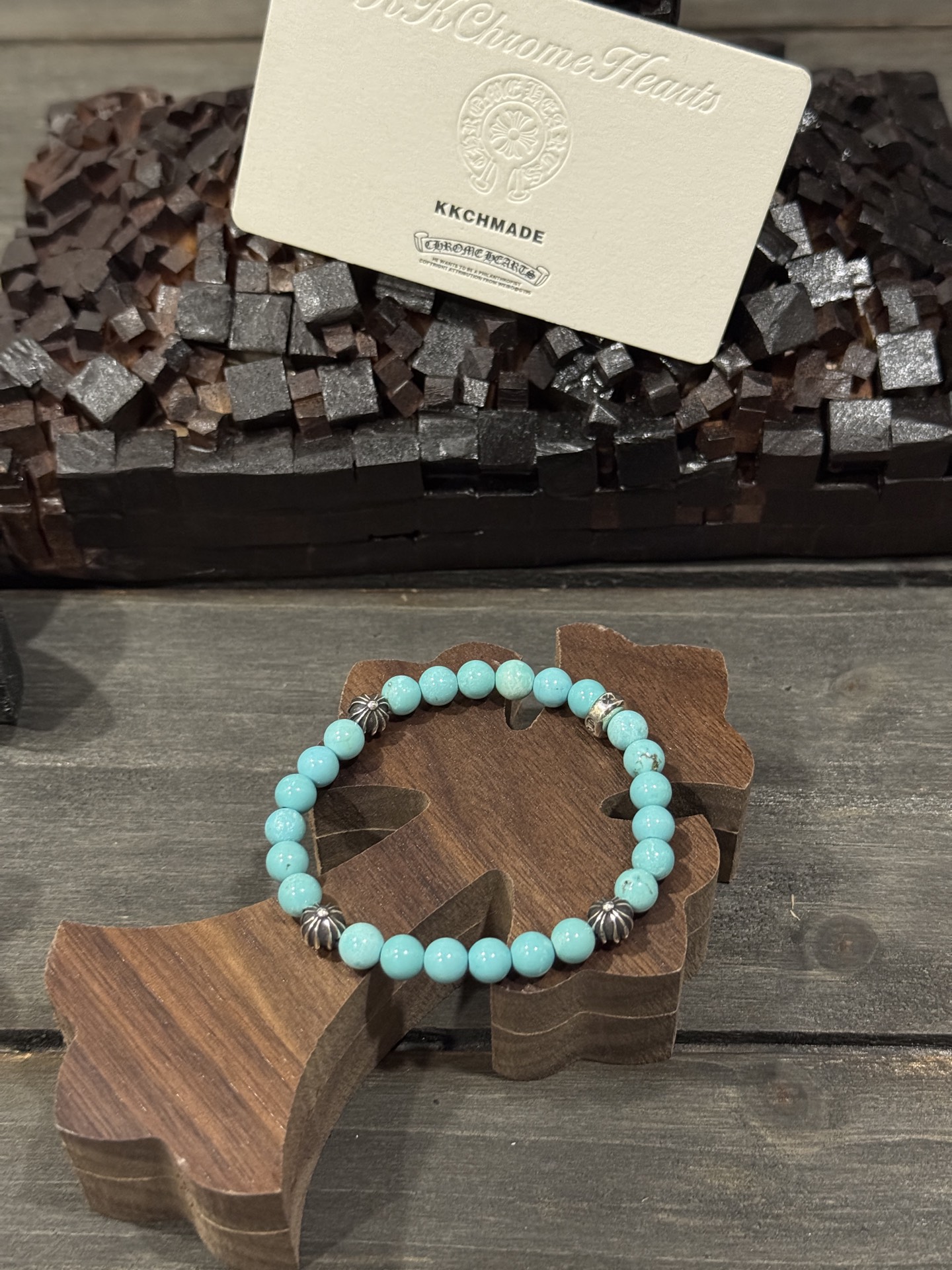 Customer order: turquoise 4-silver bead bracelet