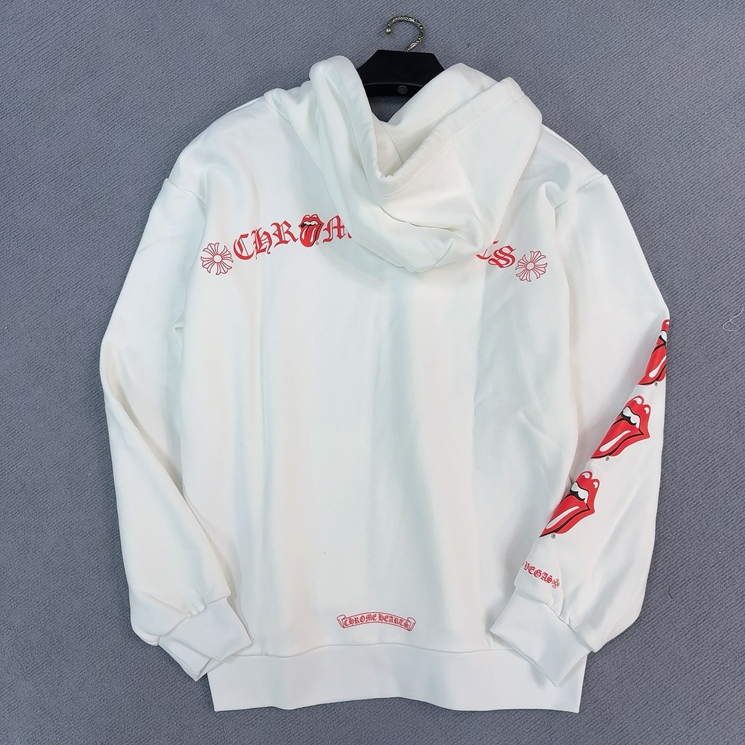 Chrome Hearts' latest CH X RollingStone Las Vegas exclusive, Rolling Stone zip-up sweatshirt.Made of 42-count 380g pure cotton, with imported ink and gold glitter printing for a three-dimensional effect. Perfectly customized for your needs!Sizes: