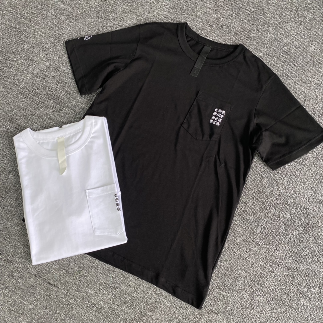 Chrome Hearts CH Embroidered Logo Short-Sleeve T-Shirt, Custom-Woven and Dyed 210g Combed Cotton, Comfortable to Wear, Simple Embroidery Design, Comes with Full Sheet Paper PackagingSizes: S M L XL XXL All Sizes Available