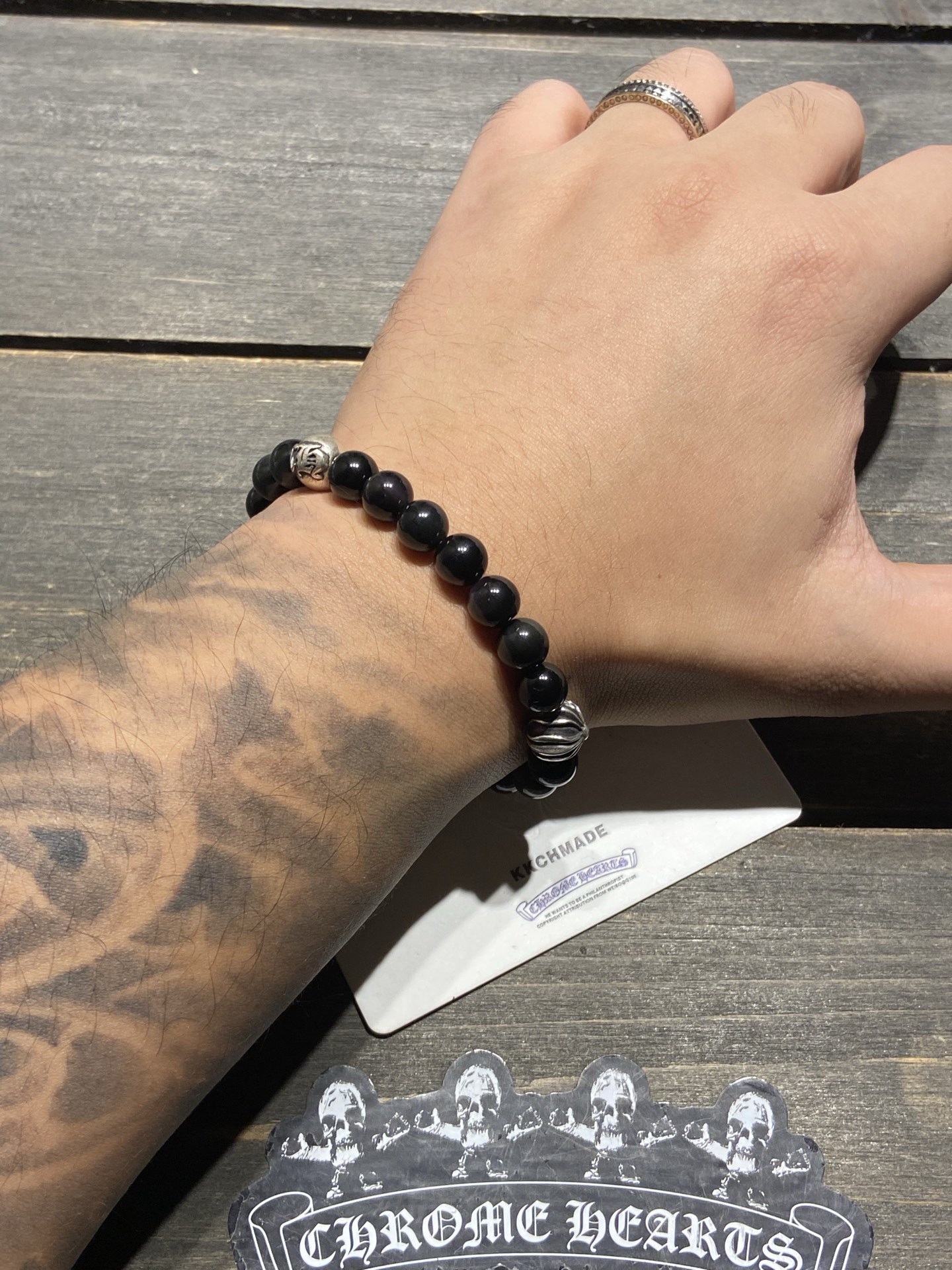 Customer order: Obsidian 3-Silver Bead Bracelet