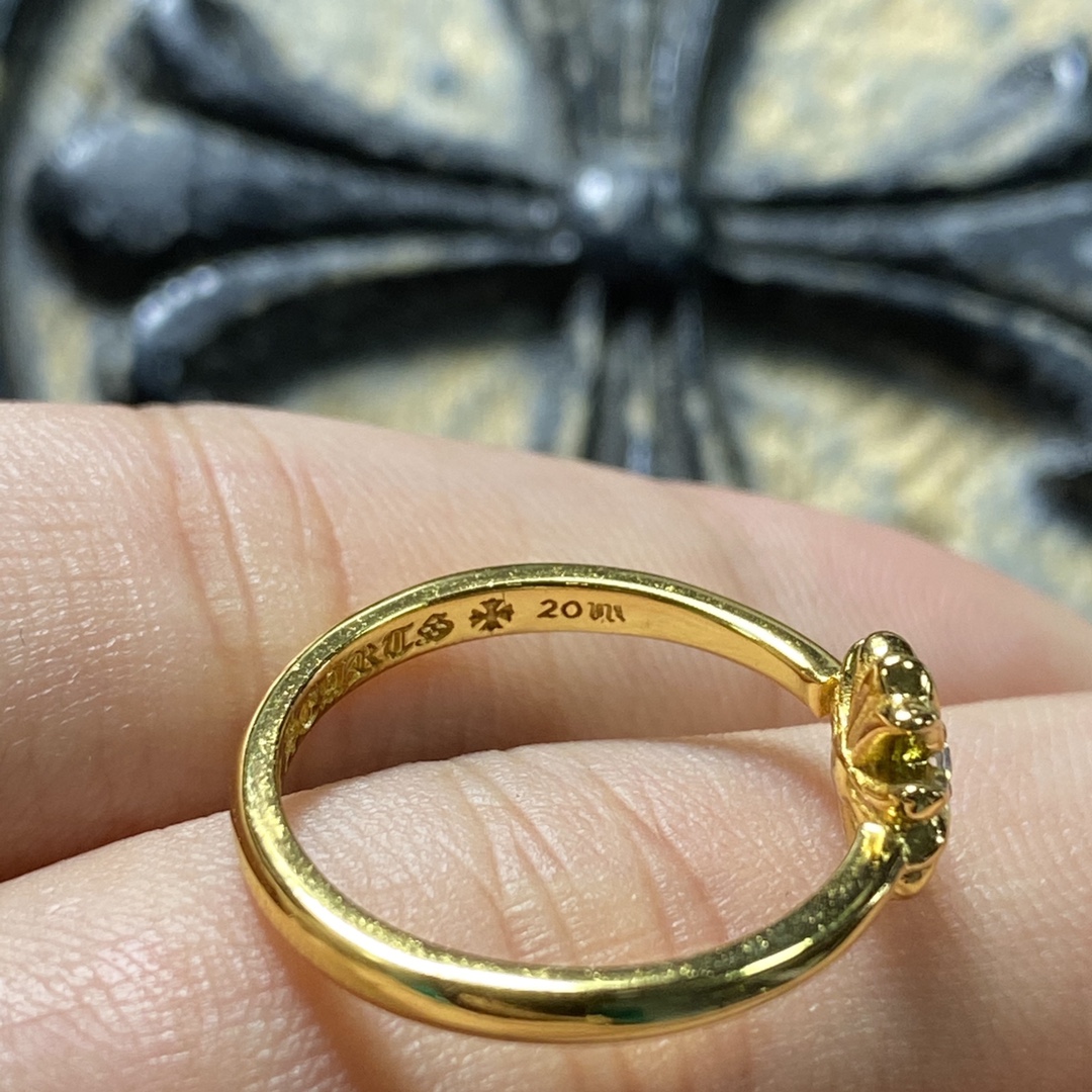 Authentic KkChrome Hearts 22k Gold Single Diamond Cross Flower Ring