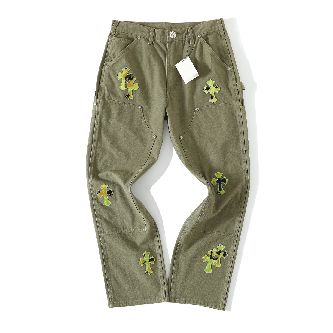 CH Leopard Print Military Green Cargo Pants, a VVIP exclusive. The leopard print is made from a special horsehair material. The fabric is also the same B01 cargo pants fabric, which undergoes 4-5 heavy washing and distressing processes. Finally, a ho