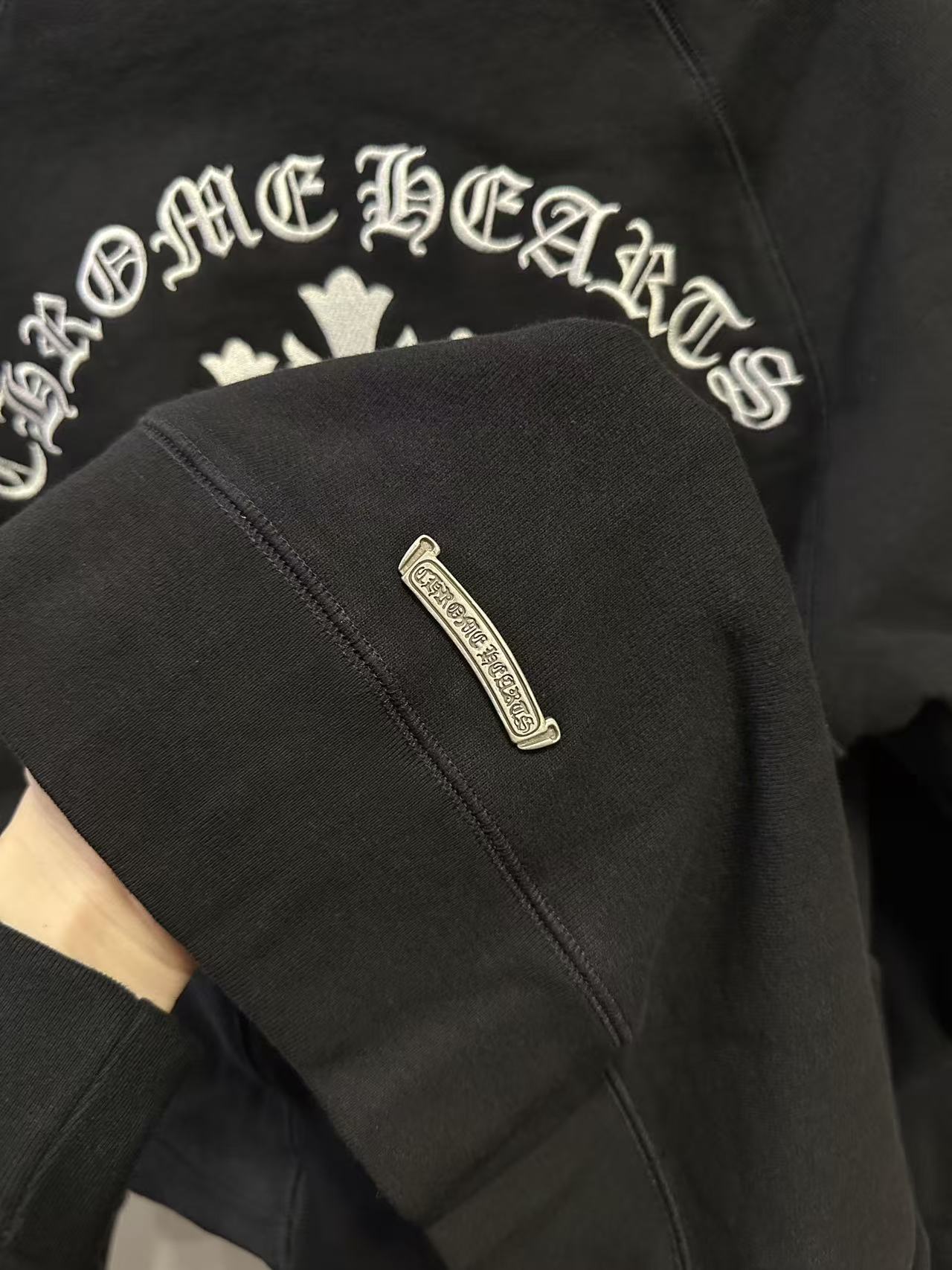 Chrome Hearts Black Zip-Up Sweatshirt with Three Cross Embroidered Letters Sizes S-XL