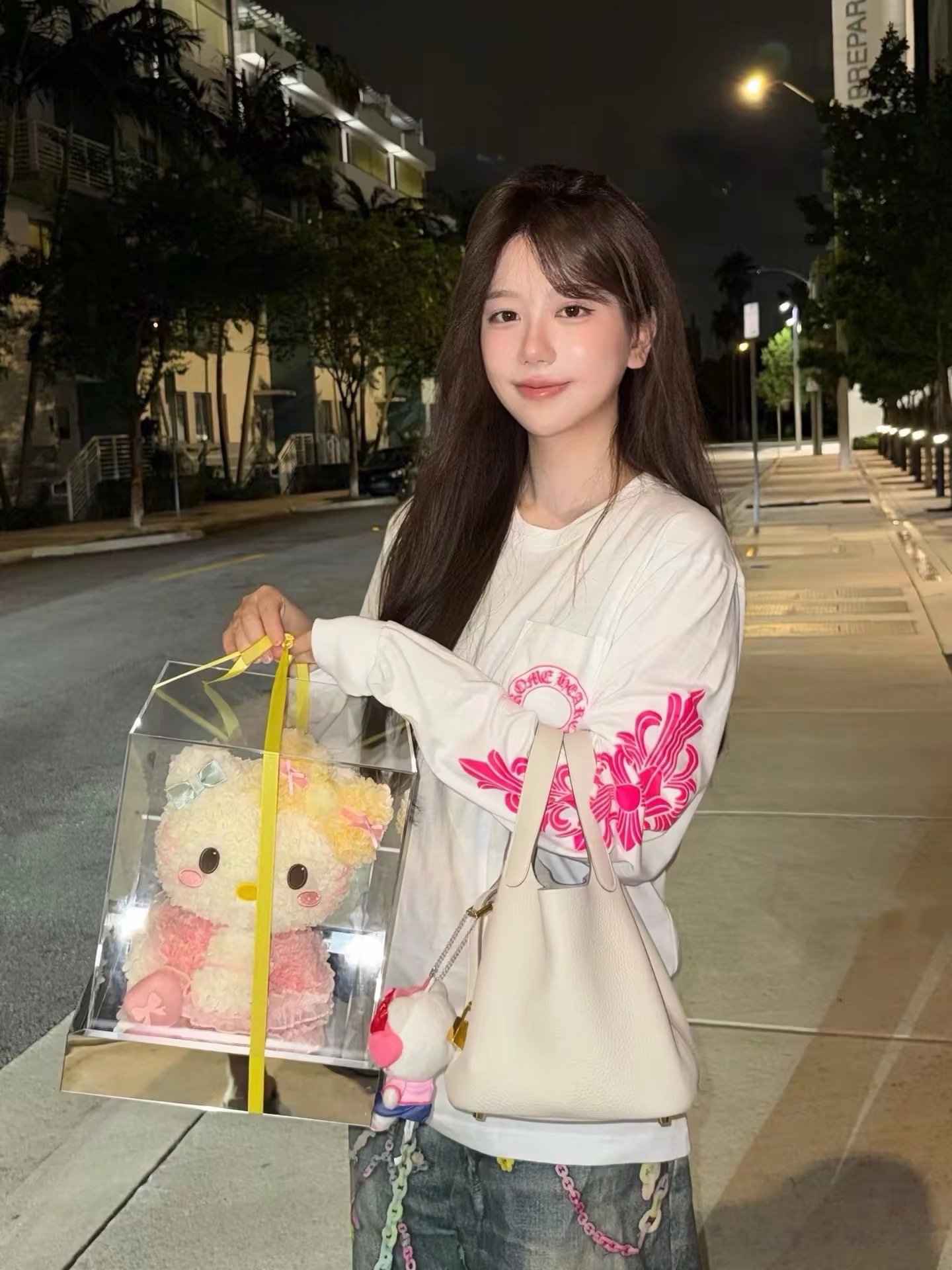 Chrome Hearts Pink Double-Sleeve Cross Vine Back Horseshoe T-Shirt, White Long-SleeveSize: S M L XL