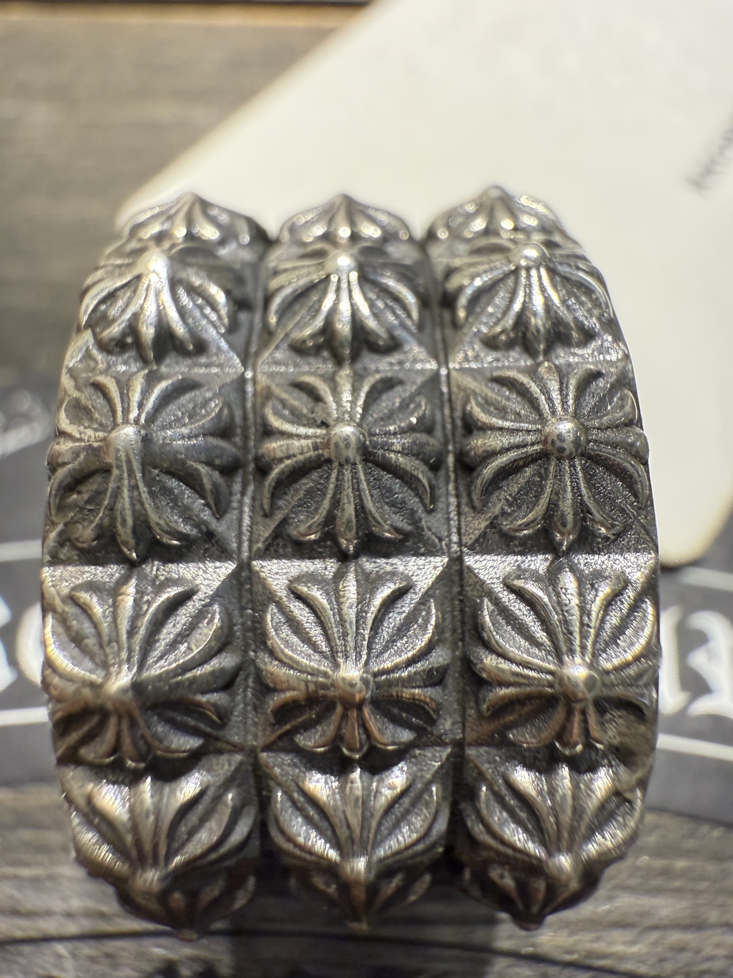 Three-layered cross flower pattern ring, all sizes in stock.