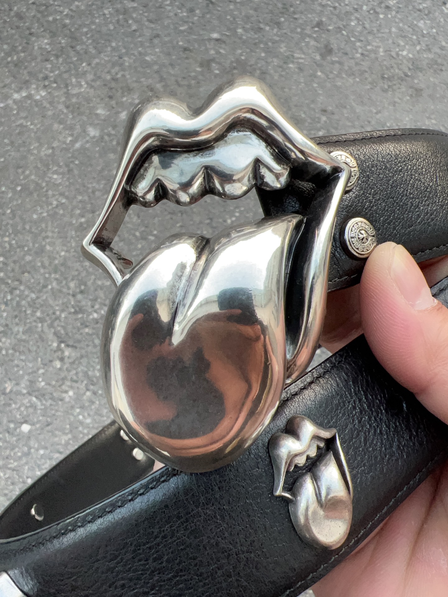 Chrome Hearts classic Rolling Stone tongue with Rolling Stone tongue belt