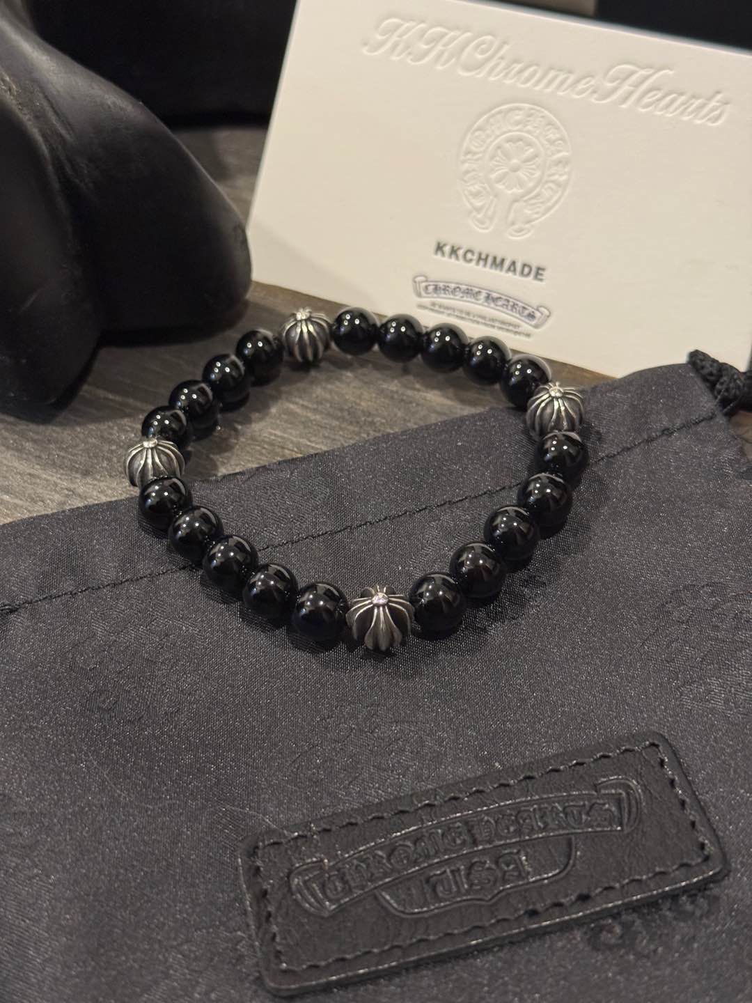 Customer order 🔝 Obsidian 4-Silver Bead Bracelet