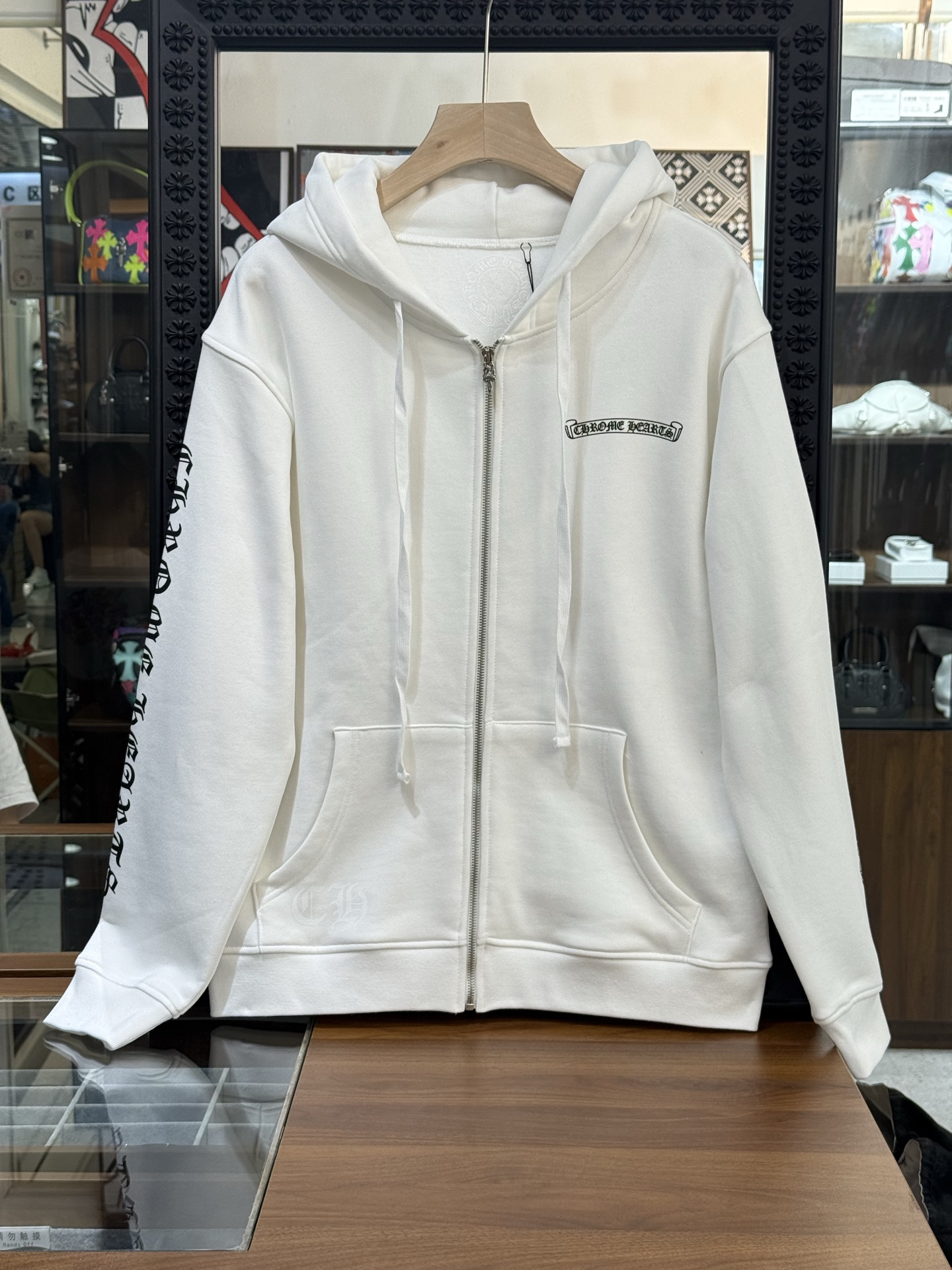 Chrome Hearts White Zip-Up Jacket with Sanskrit LogoSize: S M L XL
