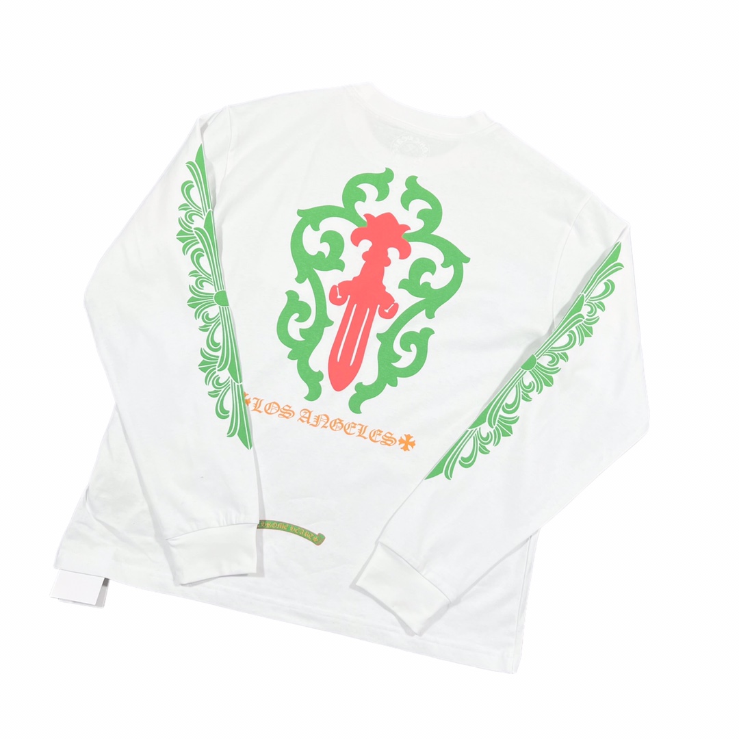 Chrome Hearts Los Angeles Limited EditionVine Sword Cross Long-Sleeve T-Shirt. Made from custom-woven and dyed 210g 100% cotton plain weave high-density fabric. The all-over print uses consistent thermosetting ink; the ink setting may result in a s