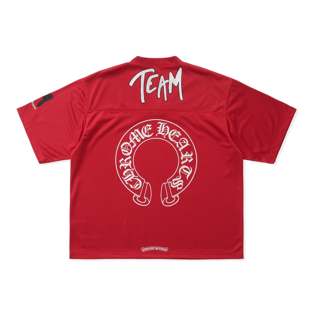 CH Chrome Hearts Matty Boy Red V-Neck Mesh Short-Sleeve Ice Hockey Jersey, unisex. Custom-woven and dyed red mesh fabric (distinguishing it from lightweight and thinner options on the market), double-layer design for a more textured look, multiple co