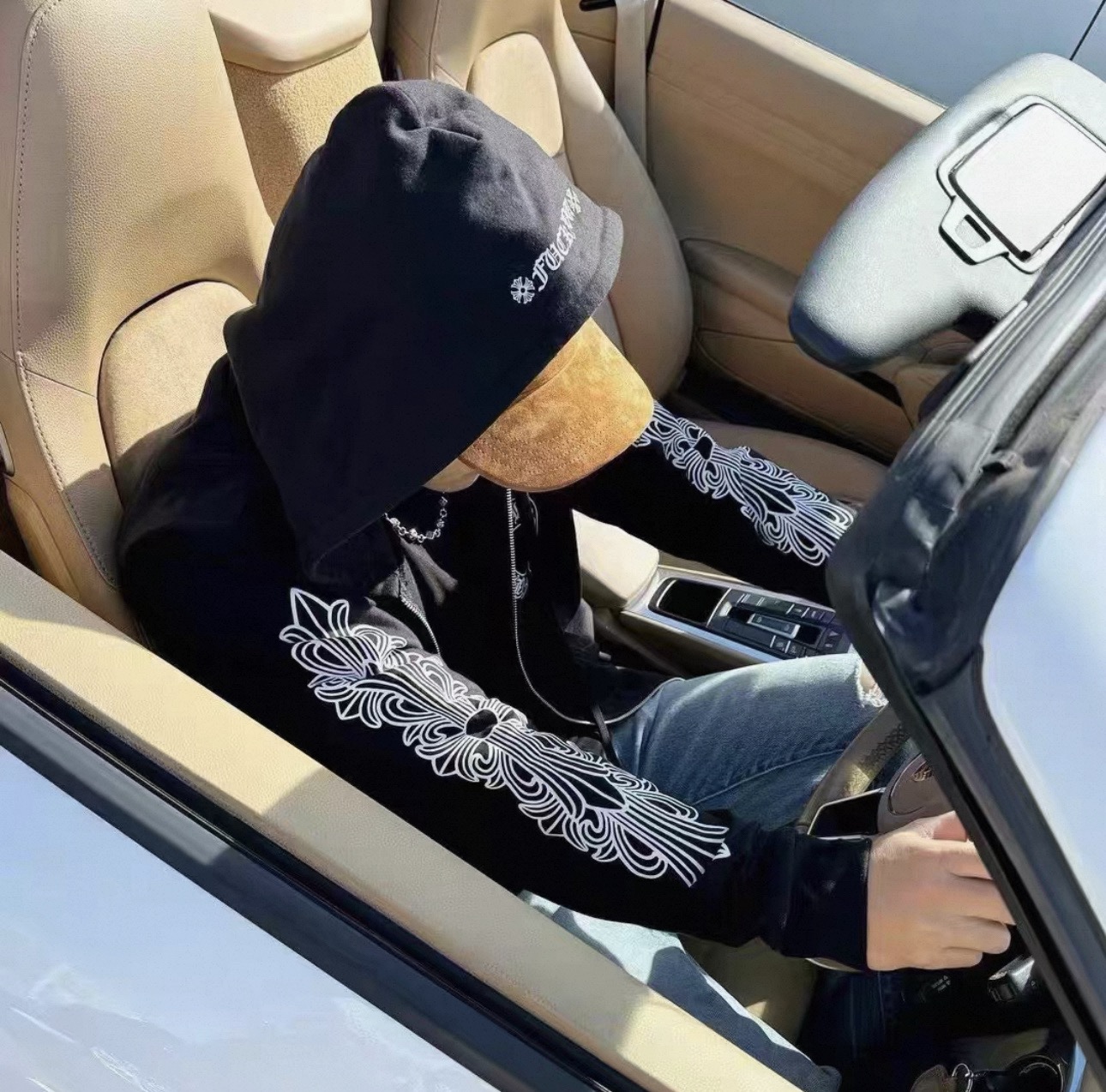 Chrome Hearts Horseshoe Vine Floral Sleeve Profanity Zipper HoodieSize: S M L XL