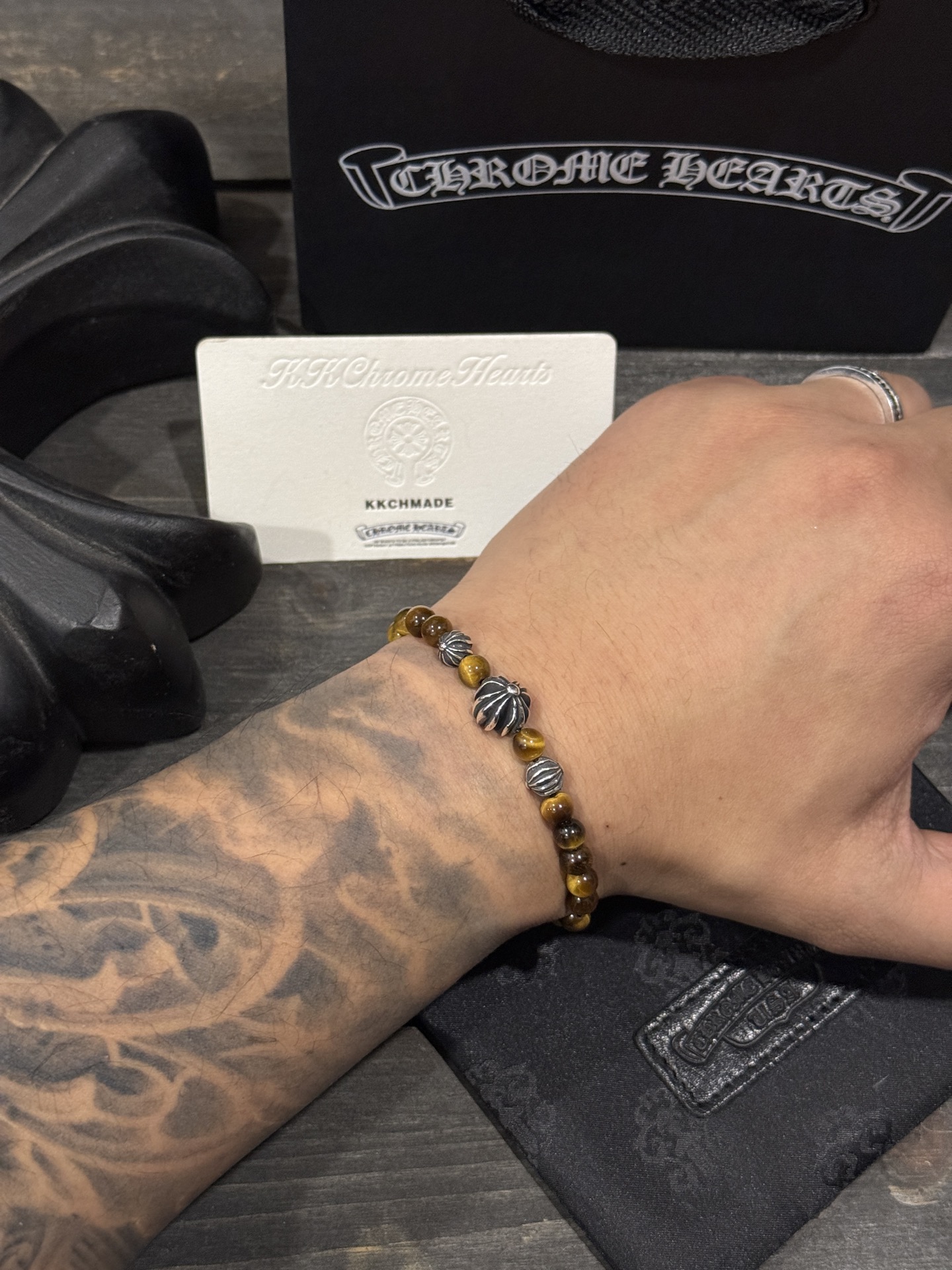 Customer order: Tiger's Eye 4-Silver Bead Bracelet