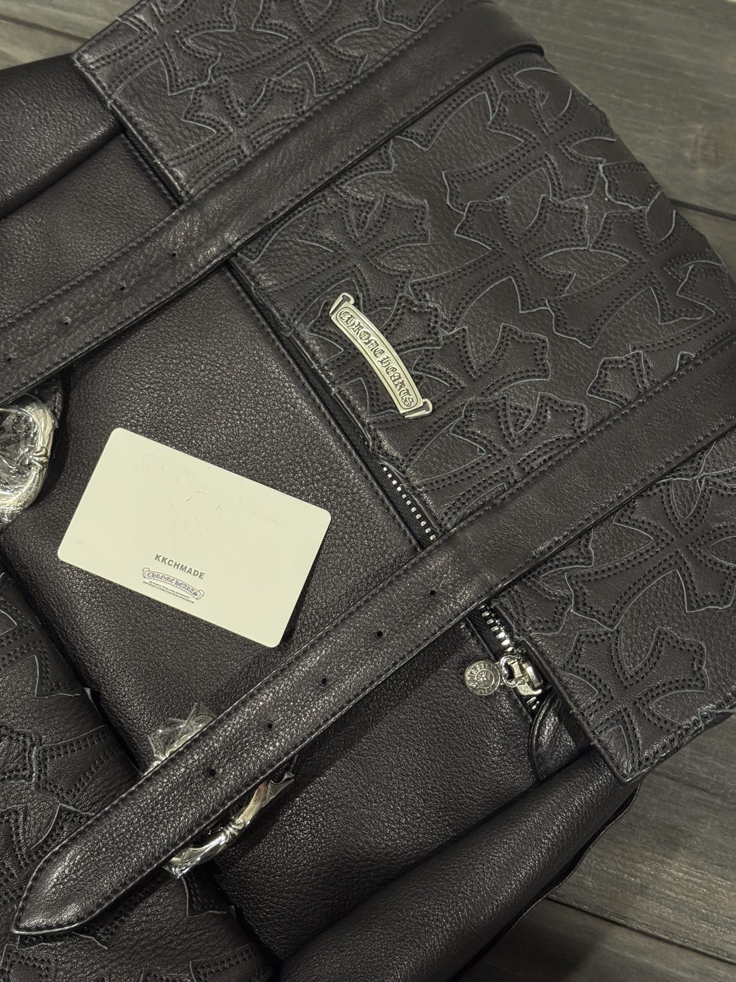 Custom-made for clients🔝Black backpack with full cross patternOriginal South American calfskin leather, 925 sterling silver hardware throughoutTop-quality stitching, meticulous details, subtle jacquard lining