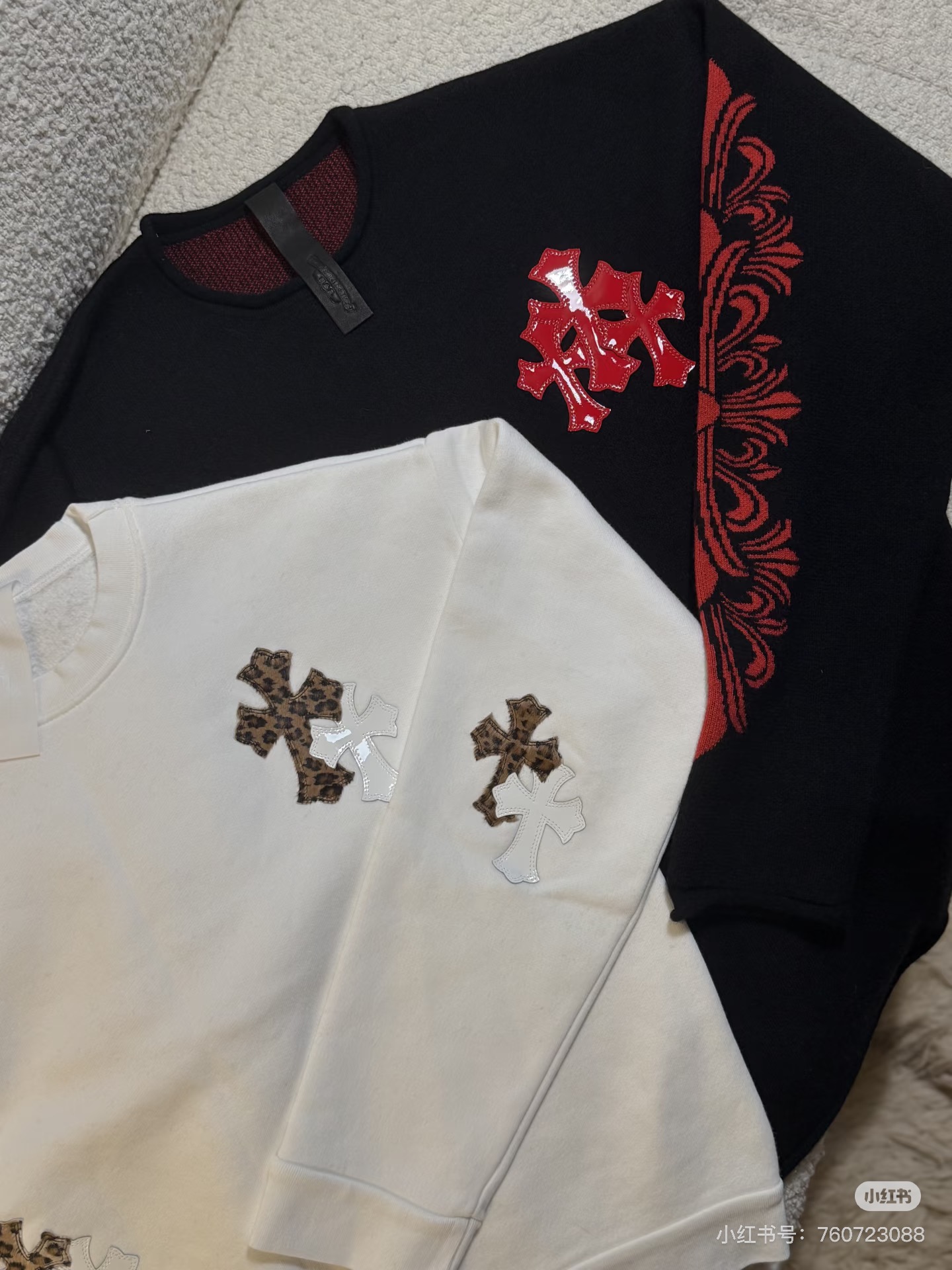Chrome Hearts New Limited Edition White Leopard Print Patent Leather Cross Patchwork Sweatshirt with Horse Hair Cross PatchworkSize: S M L