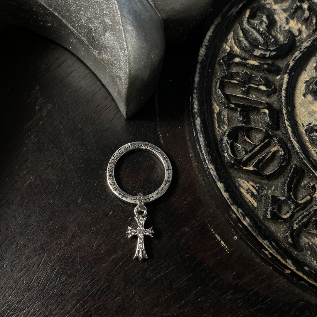 KkChrome Hearts Authentic Duplicate Diamond Cross Flower Pendant Ring