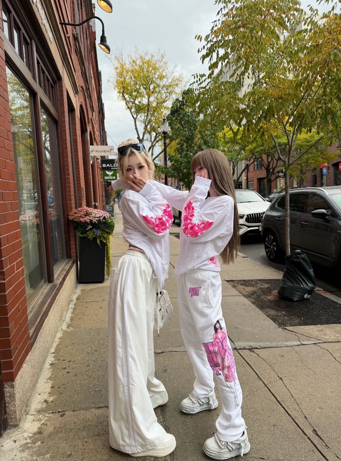 Chrome Hearts Pink Double-Sleeve Cross Vine Back Horseshoe T-Shirt, White Long-SleeveSize: S M L XL