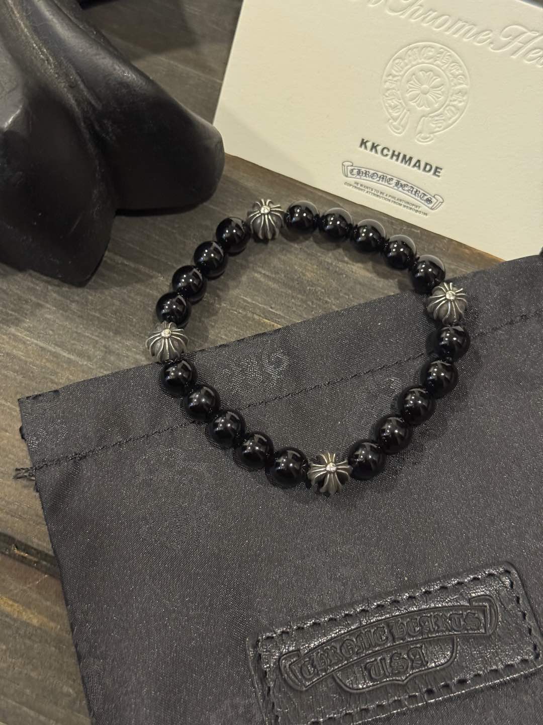 Customer order 🔝 Obsidian 4-Silver Bead Bracelet